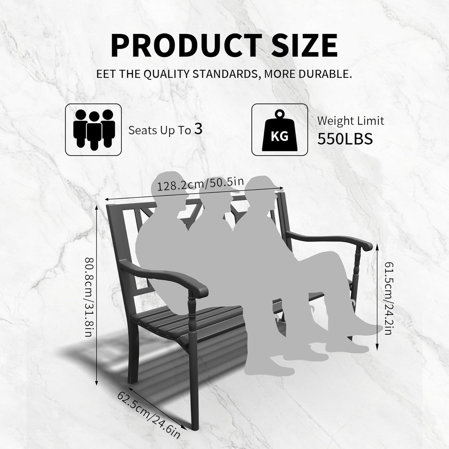 YLGJ&TIDY 50" Outdoor Bench, Metal Garden Bench, Patio Park Bench with Backrest & Armrests, Rust-Resistant, Perfect for Gardens, Parks, Porch, Lawn and Yard (BENCH05 2PK)