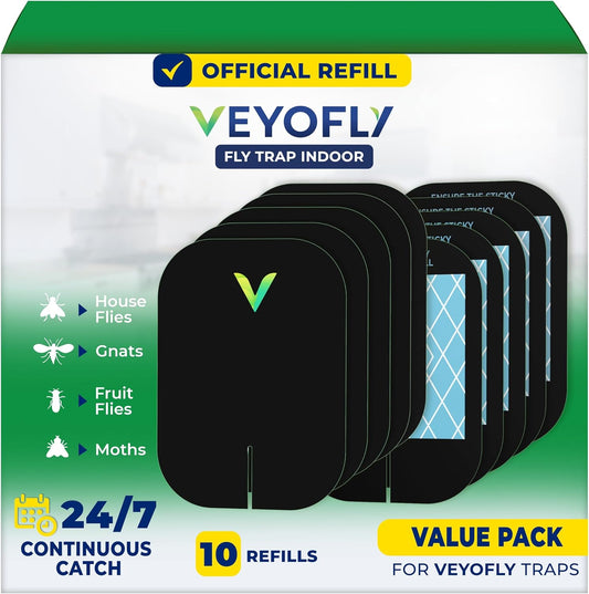VEYOFLY Fly Trap Indoor Refill, Fruit Fly Traps, Gnat Traps for House,Fly Catcher, Fly Trap,Plug in Catch for Fruit Flies,Moths,Gnats, Mosquito Trap (Pack of 10 Refills-Black)