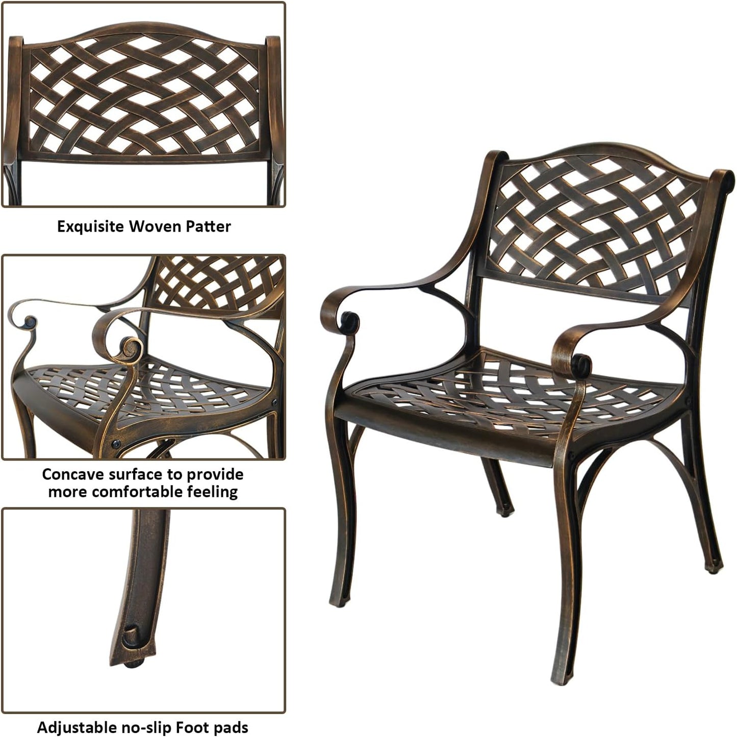 30.31" Outdoor Table and Chairs, Patio Table Set with 2.36" Umbrella Hole, Anti-Resistant Outdoor Dinning Set, Cast Aluminum Patio Furniture Set for Garden, Porch, Deck