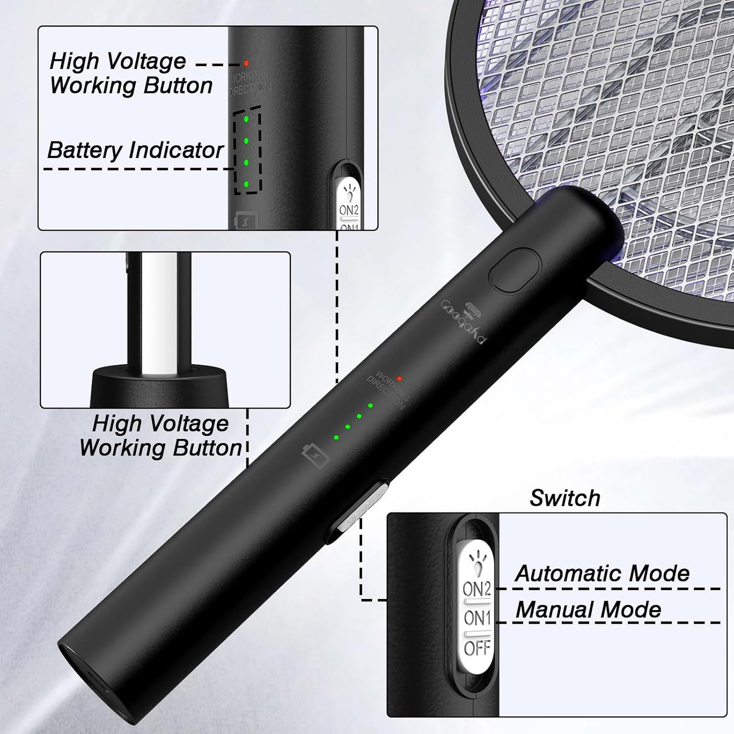Bug Zapper Racket, 2 in 1 Fly Swatter USB Rechargeable, 4000V Electric Fly Zapper with 4 Layer Safety Mesh，Electric Racket for Kitchen, Home, Garden and Outdoors