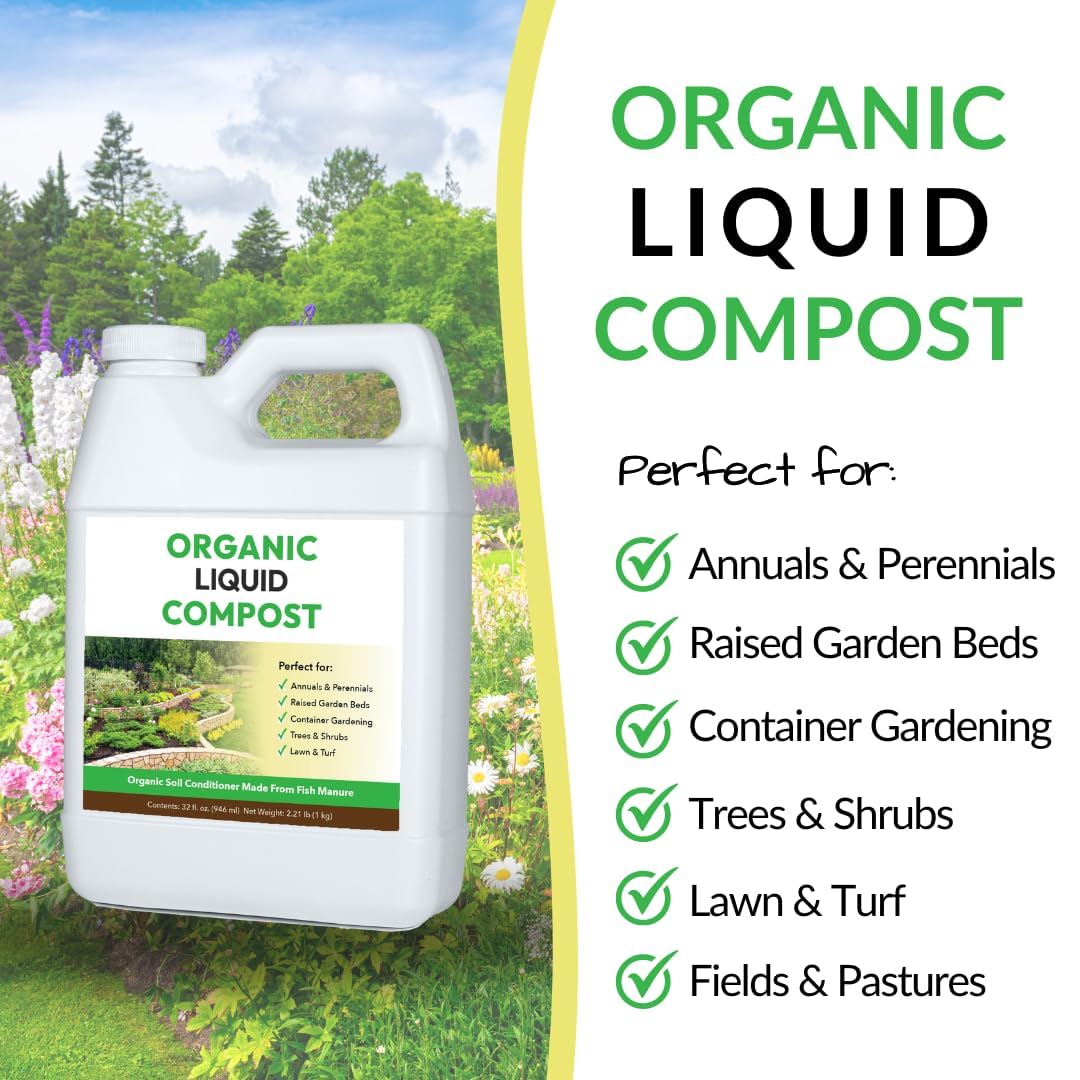 Organic Liquid Compost + Pump: Fast-Acting Alternative to Messy and Smelly Composting | Perfect for Brewing Compost Teas (1 Gallon + Pump, Treats Up to 20,000 Sq.Feet)
