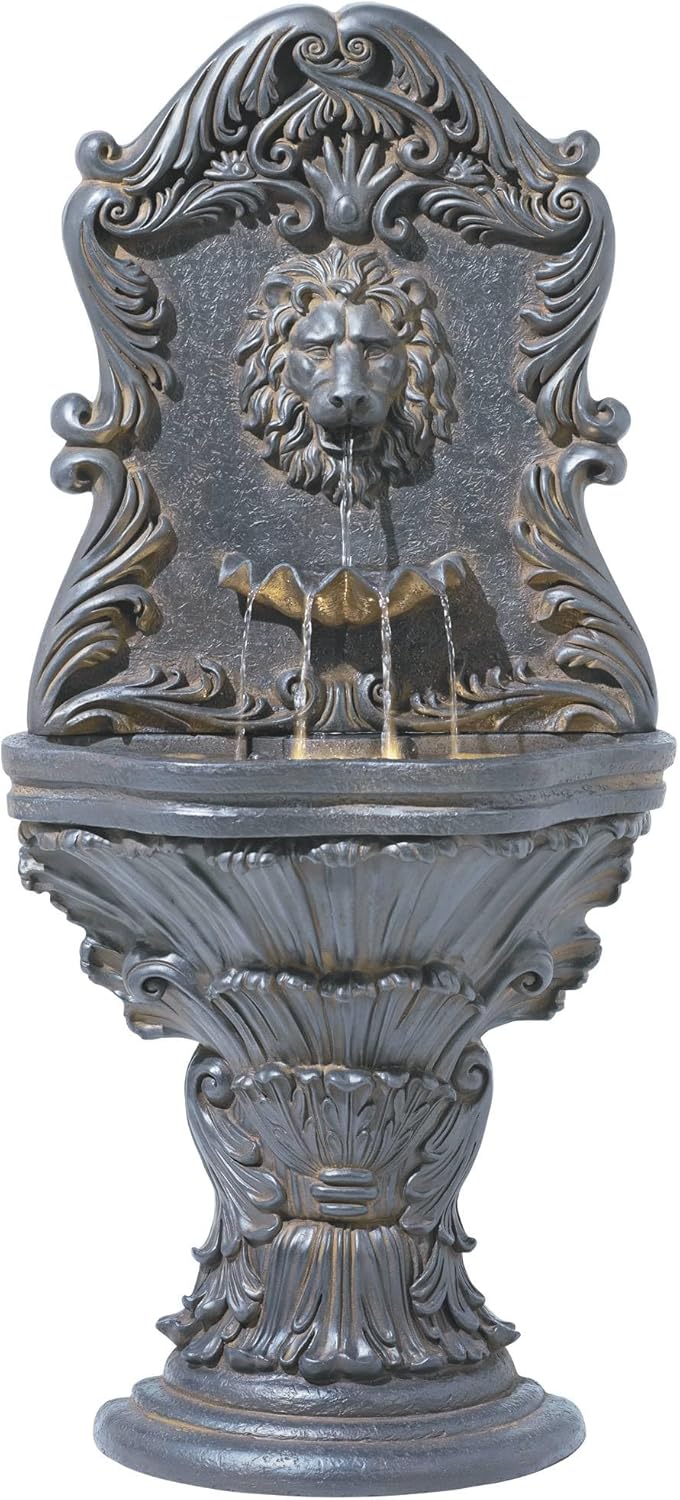 Royal Lion Acanthus 50" High Large Italian Indoor Outdoor Decor Faux Stone Floor Fountain with Light LED Statue Waterfall Water Feature for Outside Garden Patio Yard Backyard - John Timberland