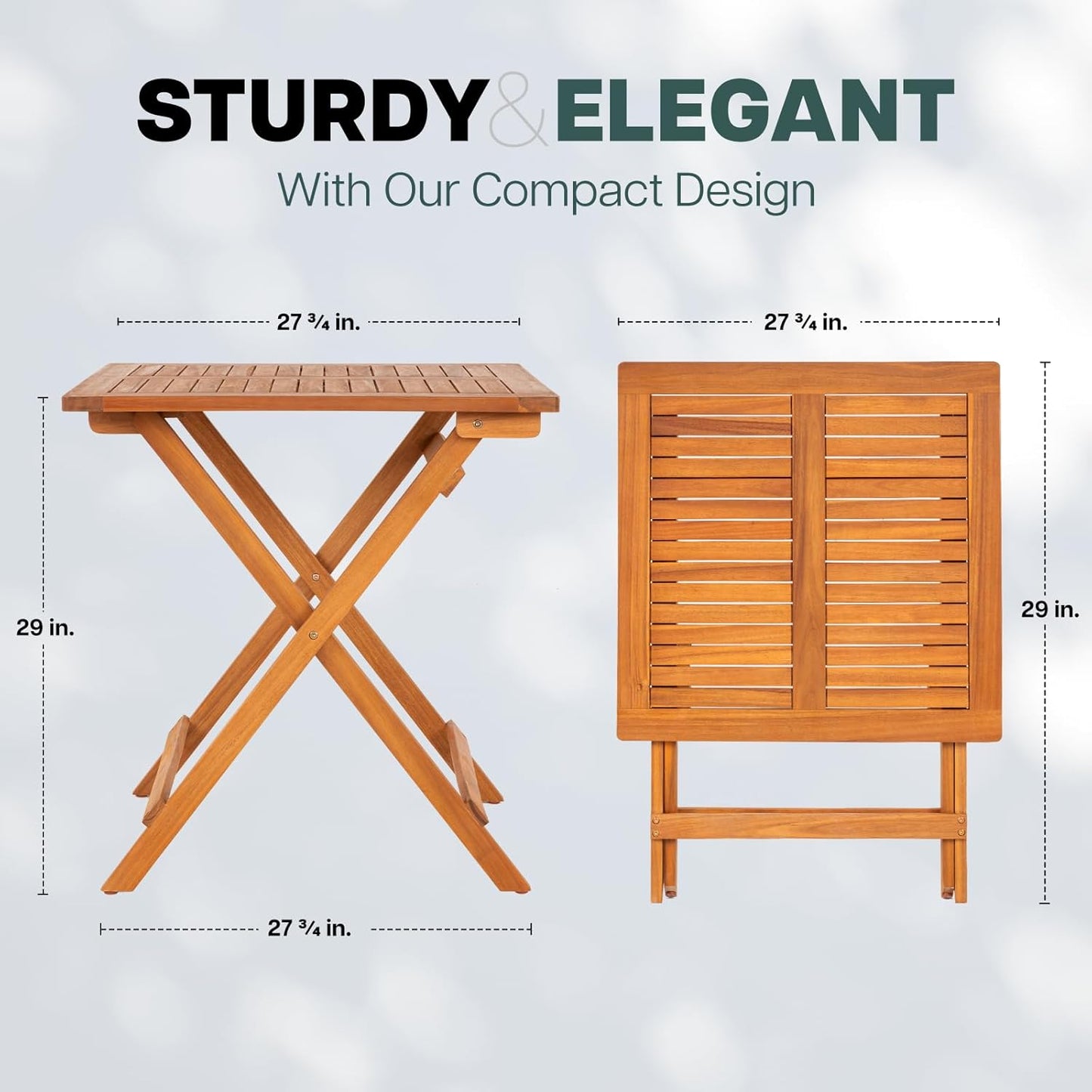 IDZO Legolas FSC Acacia Wooden Folding Table, Heavy Duty 270lbs Capacity, Elegant & Rustic Design for Garden, Backyard, Porch, Patio, Easy Assembly