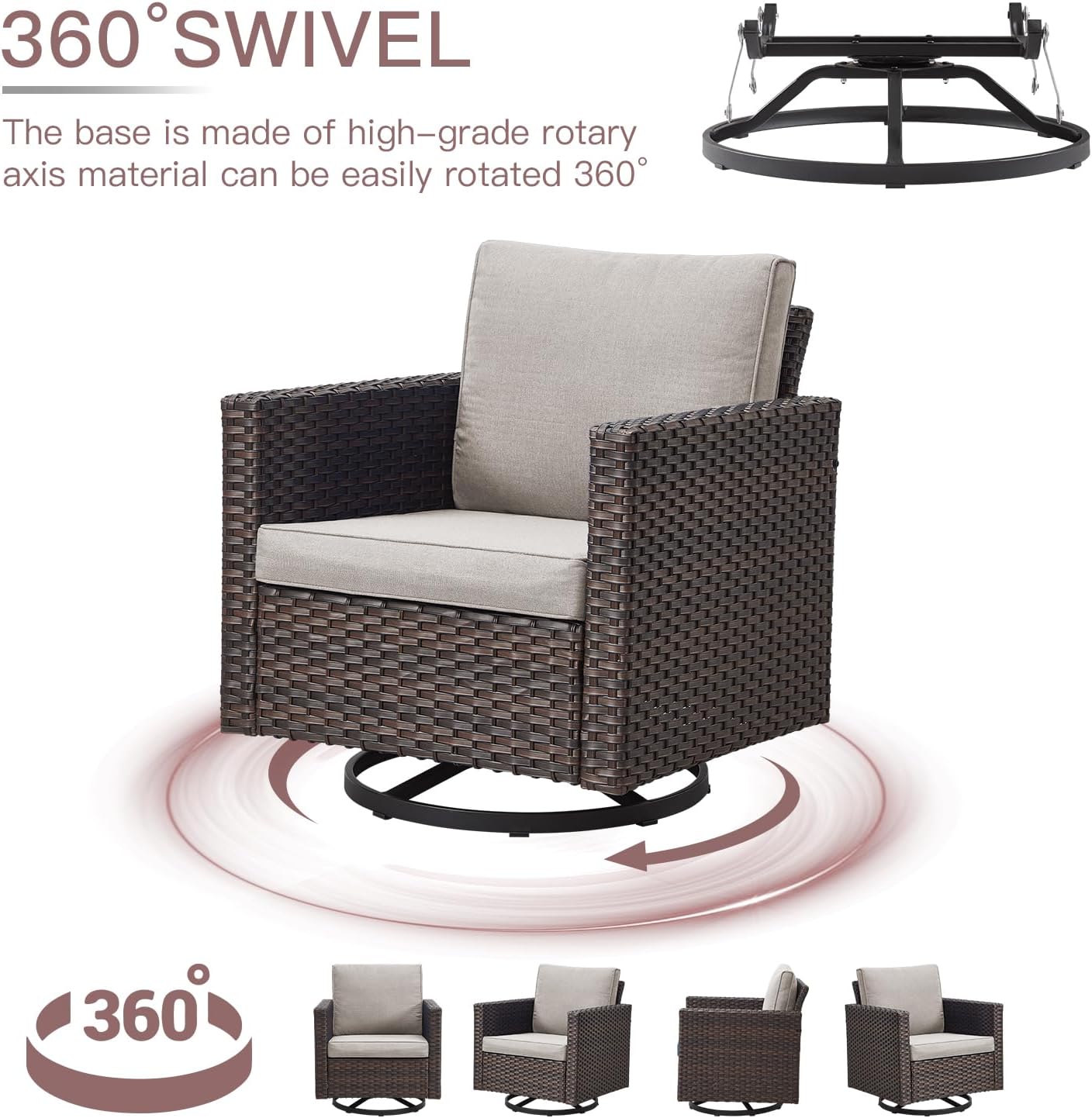 HUMMUH Outdoor Swivel Chairs Set of 2,PE Wicker Patio Furniture Rocker Glider Chairs for Porch Balcony Deck Garden