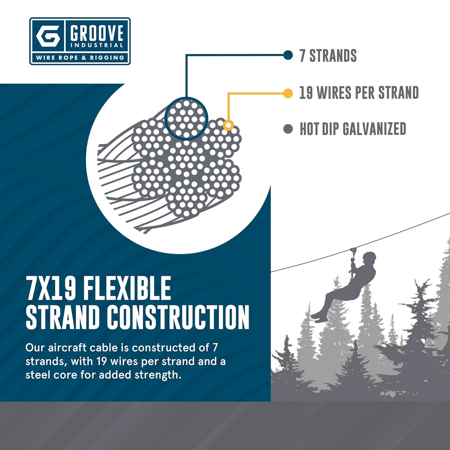 1/4’’ 7x19 Hot Dip Galvanized Aircraft Cable – Steel Wire Rope - 1500 Feet