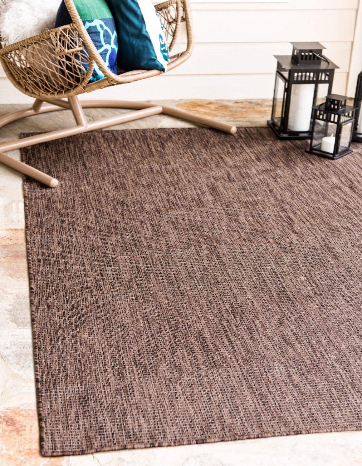 Unique Loom Collection Casual Transitional Solid Heathered Indoor/Outdoor Flatweave Area Rug (9' x 12' Rectangle, Light Brown/Ivory)