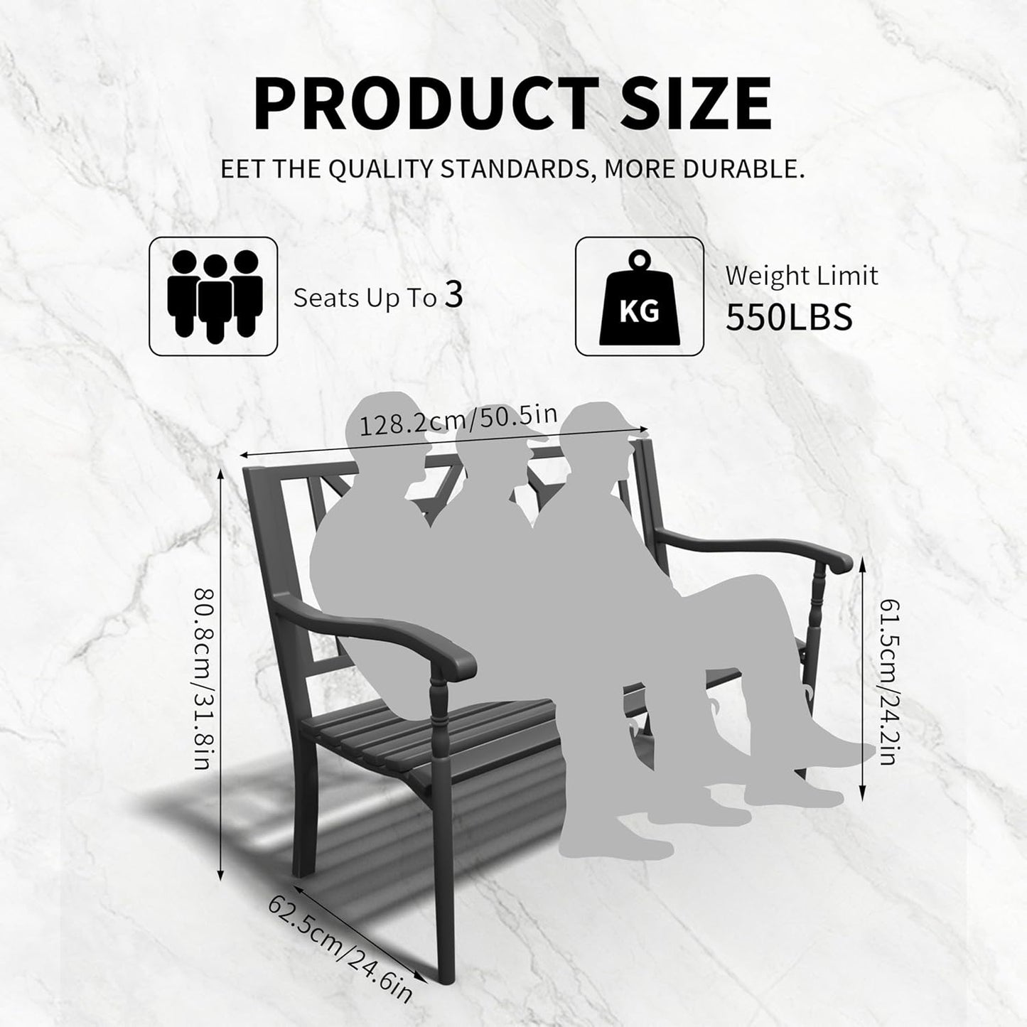 YLGJ&TIDY 50" Outdoor Bench, Metal Garden Bench, Patio Park Bench with Backrest & Armrests, Rust-Resistant, Perfect for Gardens, Parks, Porch, Lawn and Yard (BENCH05)