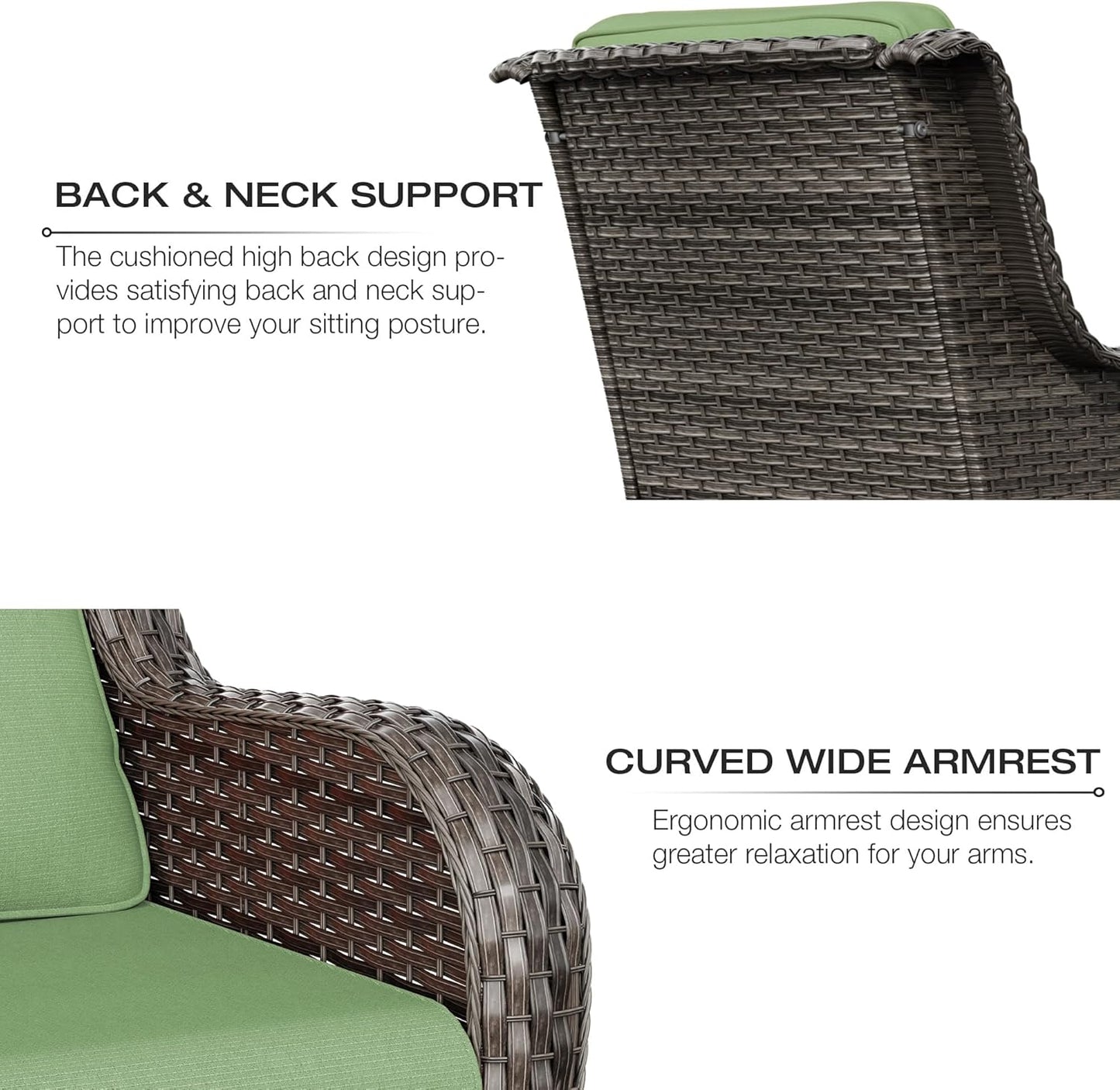 Joyside Patio Bistro Set Wicker Chairs - 3 Piece Outdoor Rattan Conversation Set with 2 Armrest Chair and 1 Side Table for Proch Deck Garden Backyard Balcony(Mixed Grey/Green)