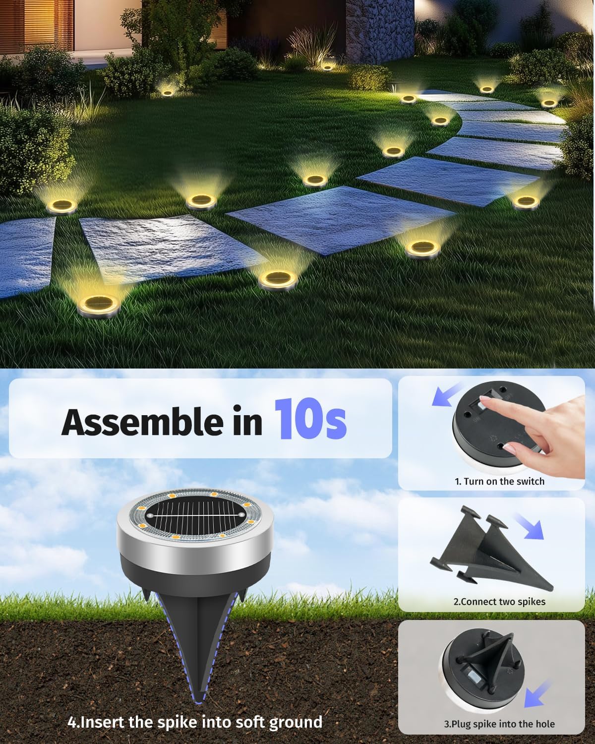 Mini Solar Ground Lights Outdoor 24 Pack Waterproof Upgraded Anti-Rust Solar Flat Garden Lights Stainless Steel Solor Powered Disc Landscape Light for Pathway Walkway Yard Lawn Patio-Warm White