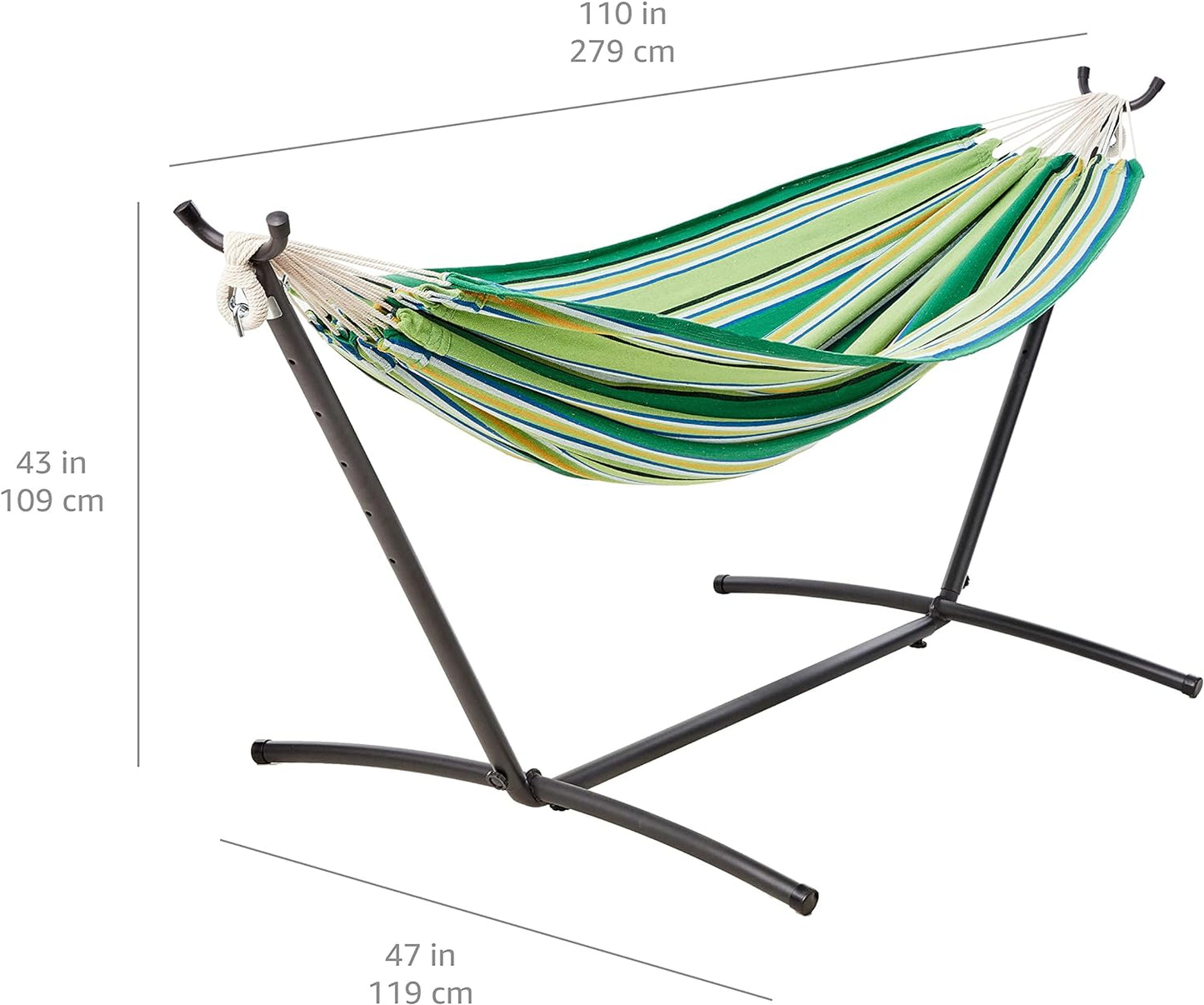 Amazon Basics Double Hammock with 9-Foot Space Saving Steel Stand and Carrying Case, 450 lb Capacity, Vigor Green, 110x47x43 inches