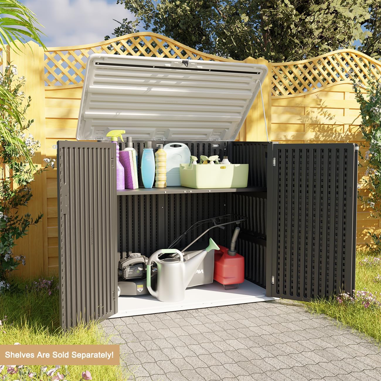 KINYING Larger Outdoor Storage Shed Weather Resistance, Resin Sheds & Outdoor Storage for Garden, Patios, Backyards, 48 Cu.Ft Tool Shed for Garbage Cans, Lawn Mower, Garden Tools,Black