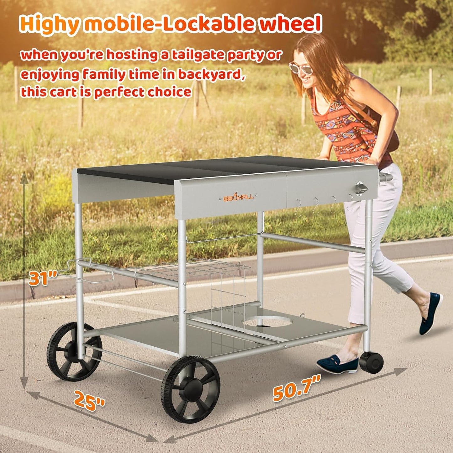 Upgraded Pizza Oven Cart Table for Ooni Koda/Karu/Fyra 16 & 12, Movable Thicken & Widen Rolling Kitchen Cart, Outdoor Grill Stand for Ninja Woodfire,Blackstone Griddle,Carts with Wheels