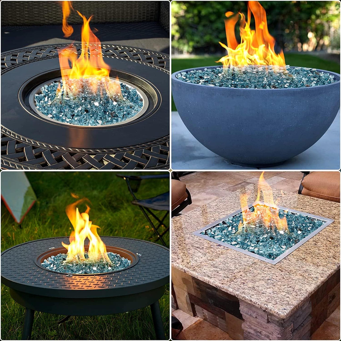 Mr. Fireglass Reflective Fire Glass for Fireplace Fire Pit and Landscaping, 10 Pounds 1/2 inch High Luster Aqua Blue Fire Rocks for Outdoor and Indoor Use