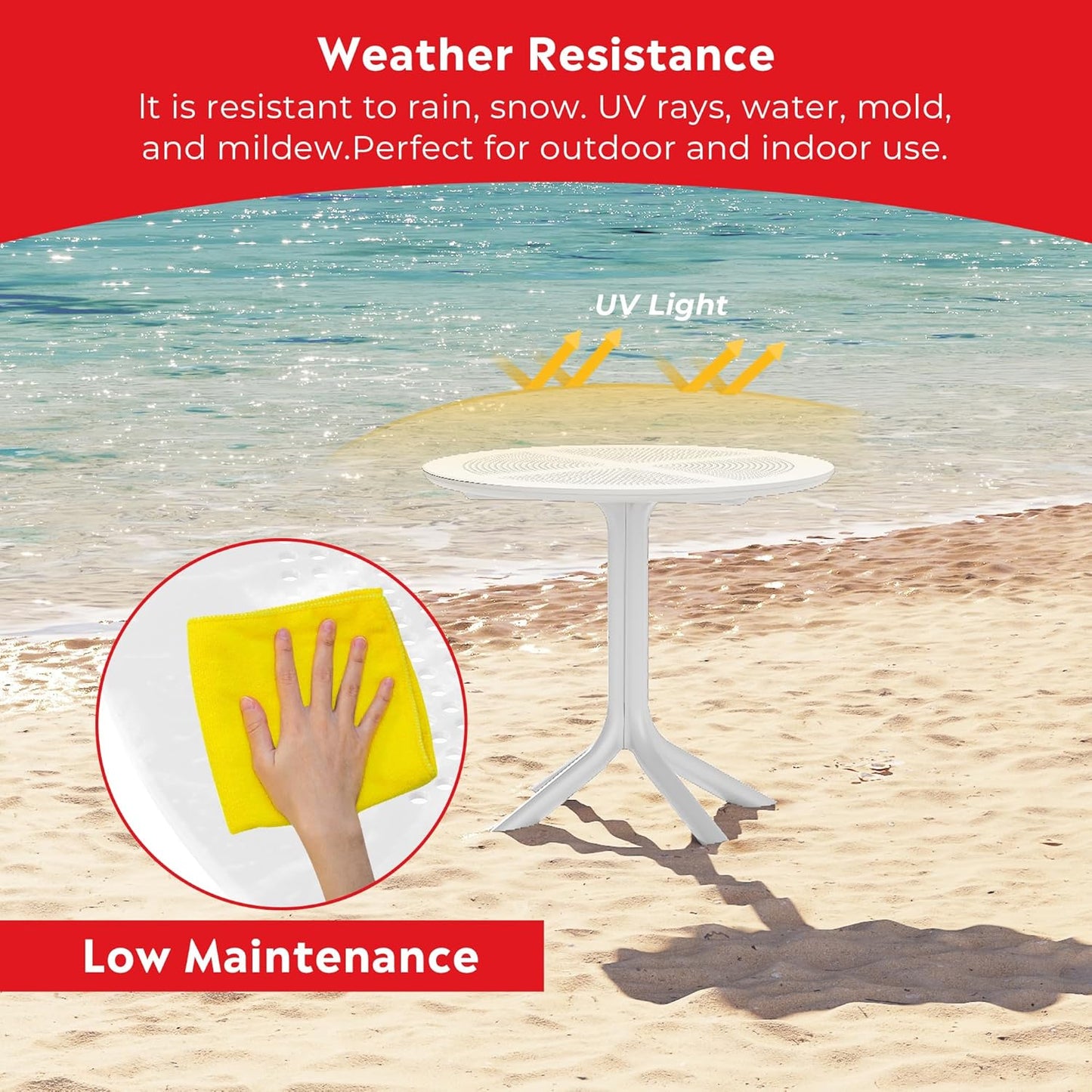 4 Person Dining Table Set, HDPE Patio Round Dining Table and Stackable Chair, Kitchen & Dining Room Sets All Weather for Backyard Porch Poolside, White