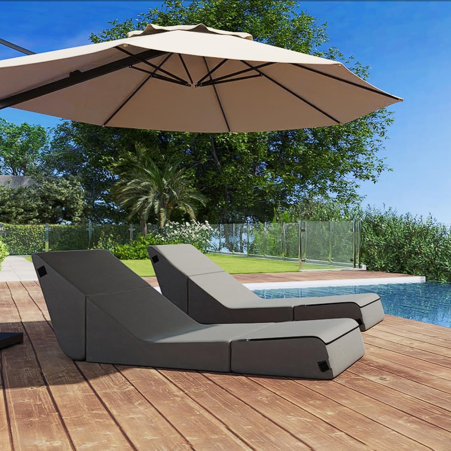jela Outdoor Chaise Lounge, Waterproof Folding Sofa Bed Lounge Chair, UV Resistant Folding Lounge Chair with Machine Washable Cover, Soft Foam Patio Sofa Chairs Pool Lounge Chaise Chairs (Darkgrey)