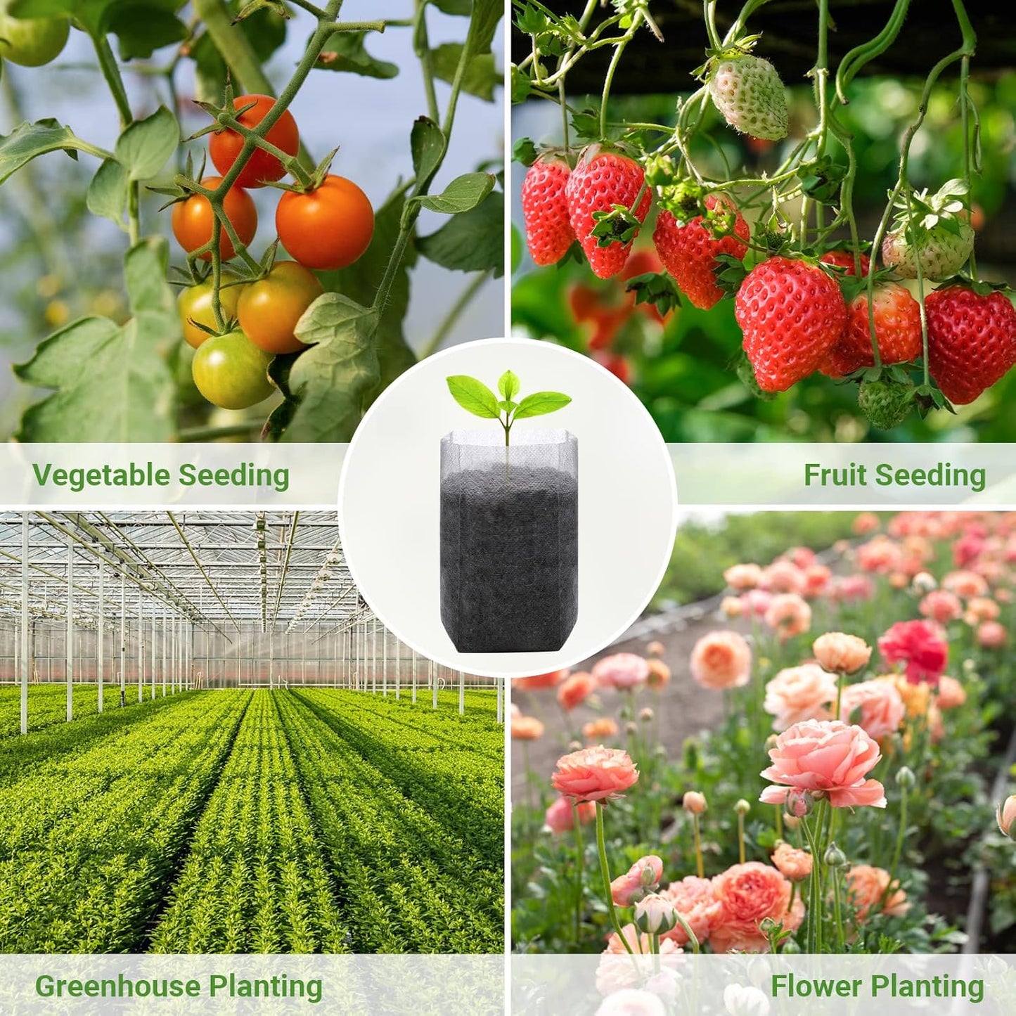 GREANER 200 PCS Nursery Bags, 5.5"x6.3" Non-Woven Fabric Seedling Bags Biodegradable for Home Garden Supply, Tree, Flower, Vegetable, Nursery Pots Container Plants Pouch