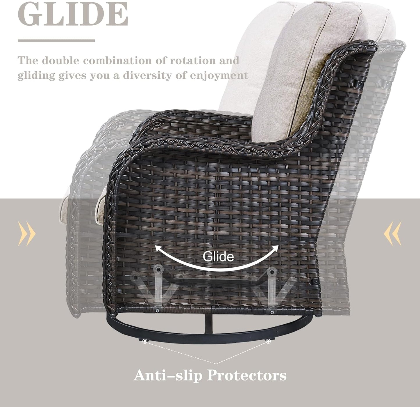 5 Pieces Patio Wicker Furniture Set - 4 Outdoor Swivel Rocker Glider Chairs with 50000BTU Propane Fire Pit Table, Patio Conversation Set Beige Cushion Perfect for Casual Gathering