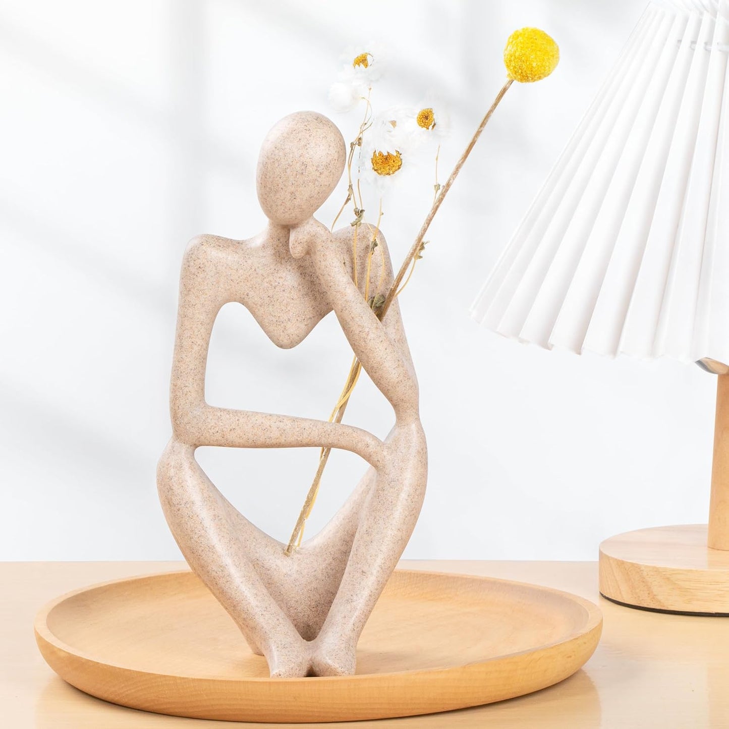 INNOLITES Boho Decor Thinker Statue Abstract Art Sculpture, Sandstone Resin Collectible Figurines for Home Living Room Office Shelf Decoration (Sandstone,Right)