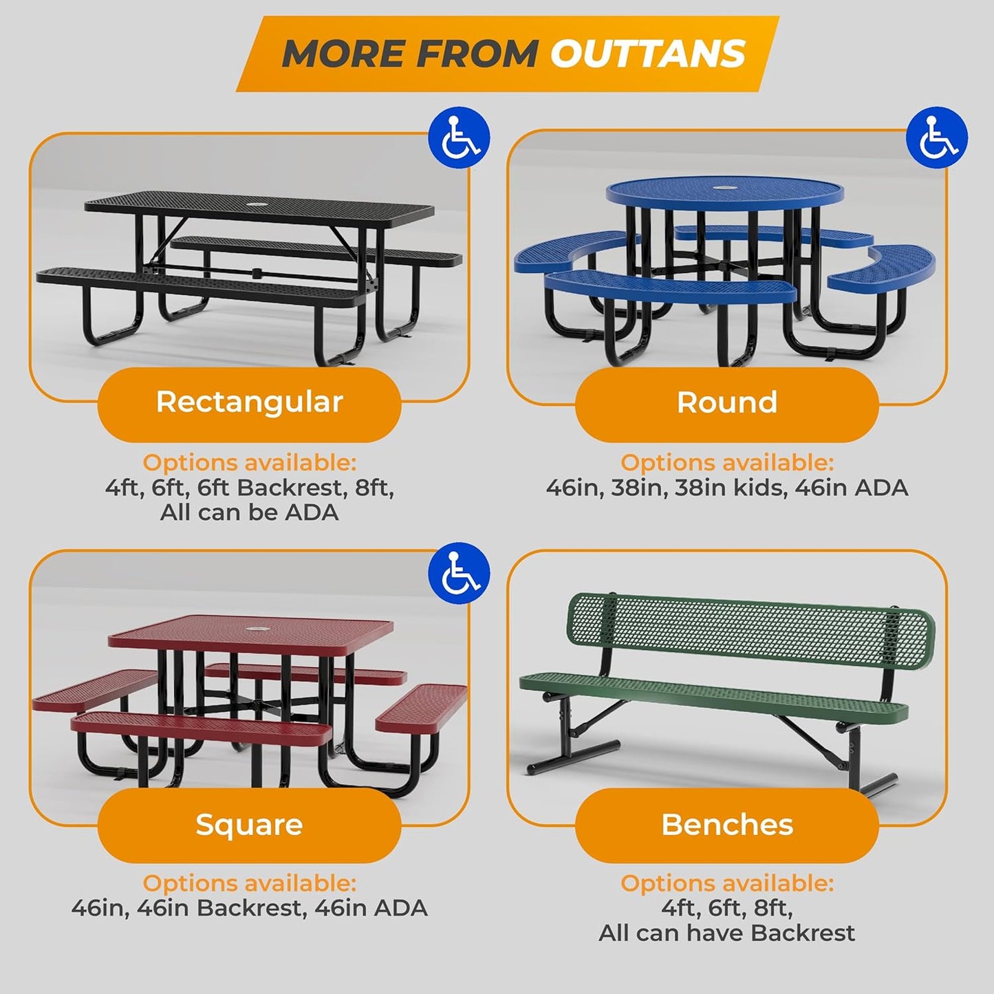 Heavy-Duty Outdoor Metal Bench, Thermoplastic-Coated, Surface, Weatherproof, Commercial-Grade for Parks, Gardens, Patios, Stores & More (6 Ft - Surface, Black)