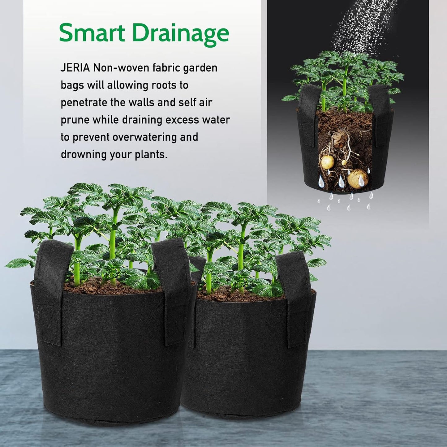 JERIA 12-Pack 15 Gallon, Vegetable/Flower/Plant Grow Bags, Aeration Fabric Pots with Handles (Black), Come with 12 Pcs Plant Labels