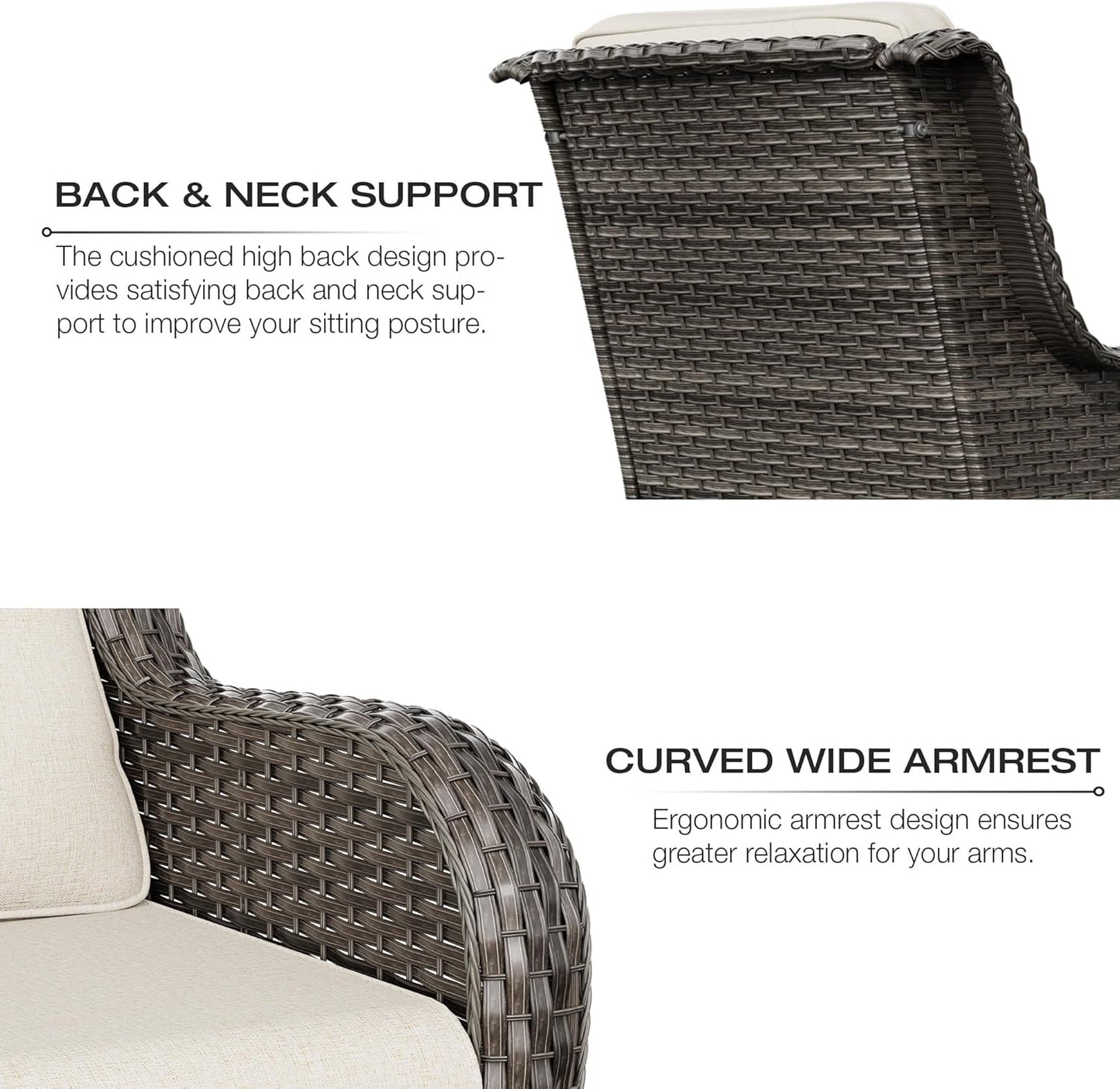 Joyside Patio Bistro Set Wicker Chairs - 3 Piece Outdoor Rattan Conversation Set with 2 Armrest Chair and 1 Side Table for Proch Deck Garden Backyard Balcony(Mixed Grey/Beige)