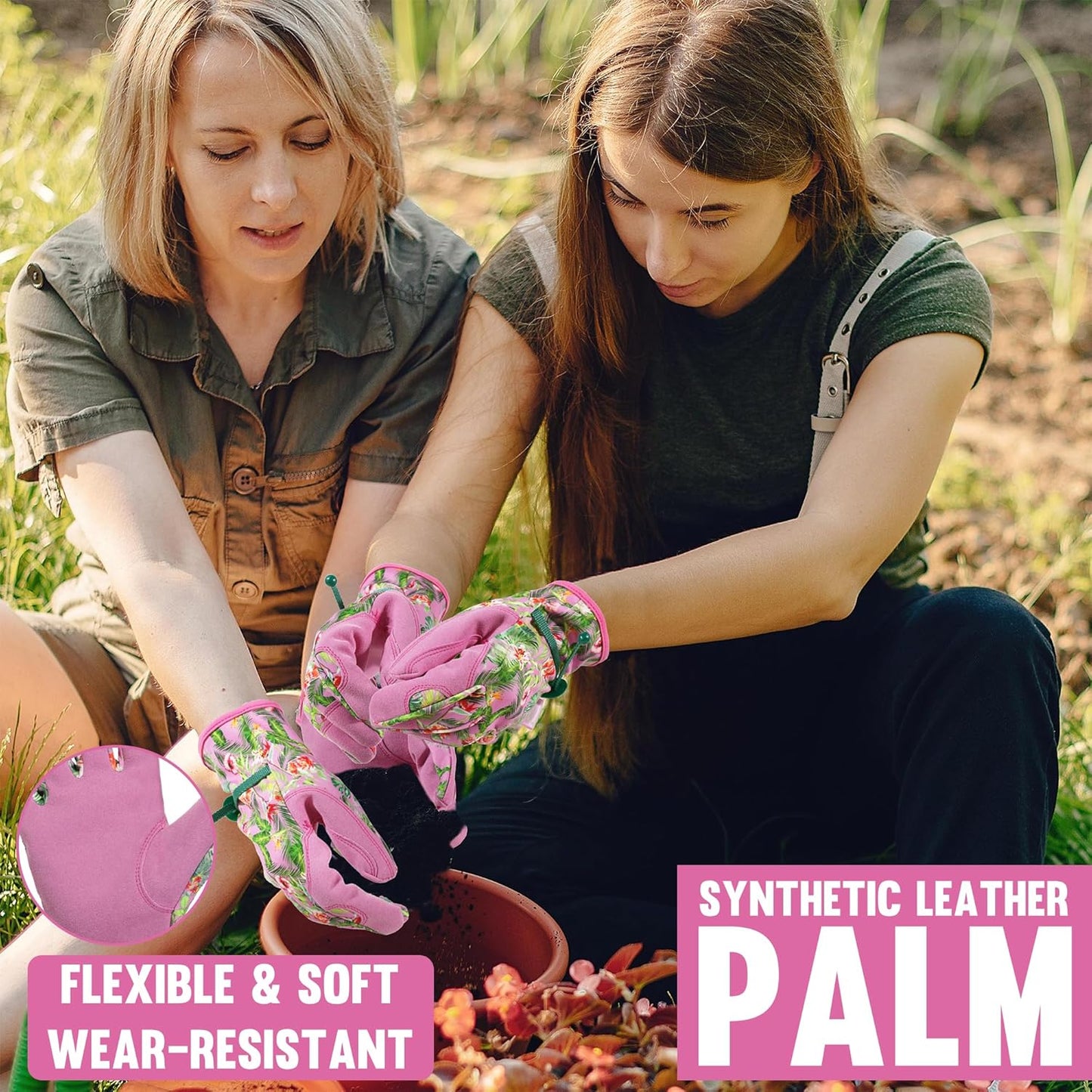 HLDD HANDLANDY Work Gloves for Women and Ladies, Leather Gardening Gloves Flexible Mechanic Working Gloves
