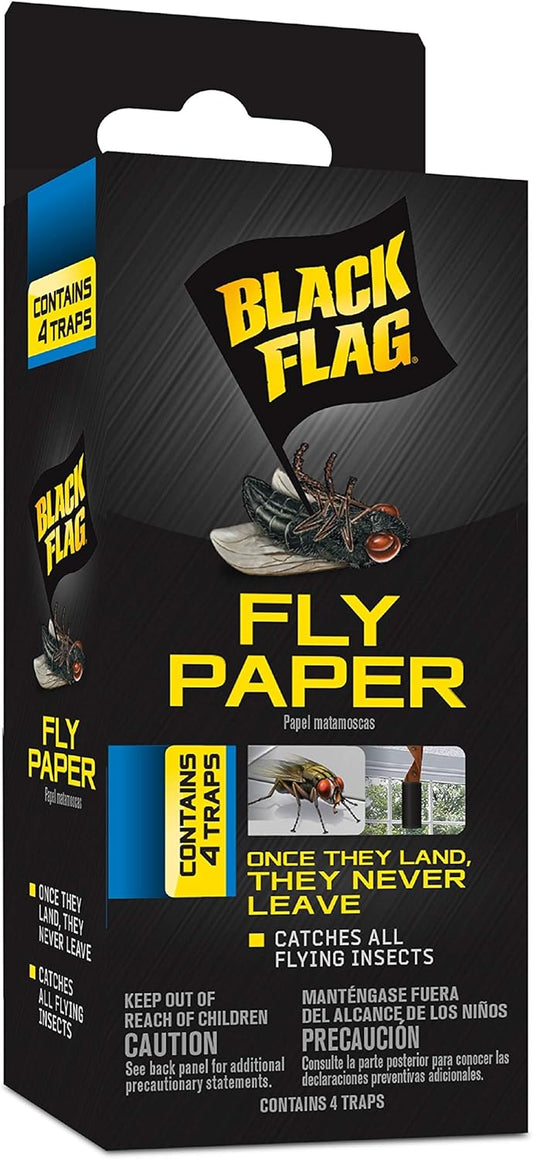 Black Flag Fly Paper 4 Traps, Catches All Flying Insects, 24 Pack