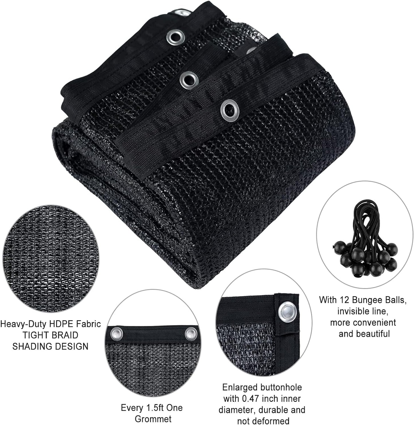 Agfabric 70% 10X 16ft Sunblock Shade Cloth with Grommets for Garden Patio, Black