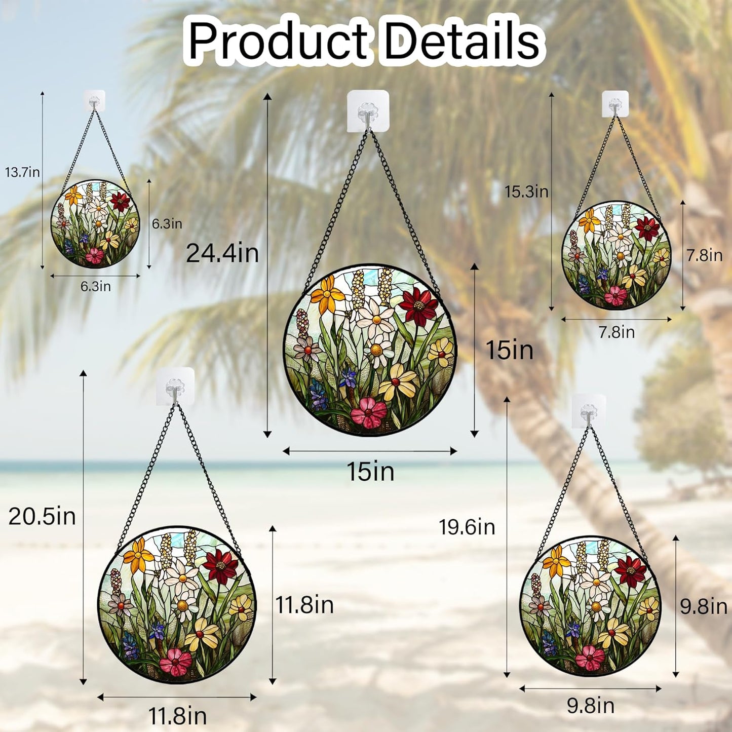 Stained Glass Window Hanging, Colorful Wildflowers Plant Scenery Suncatcher for Doors Window Home White Green Sun Catchers Decor Mother's Day Birthday Gifts for Women, Men Mom 15 in