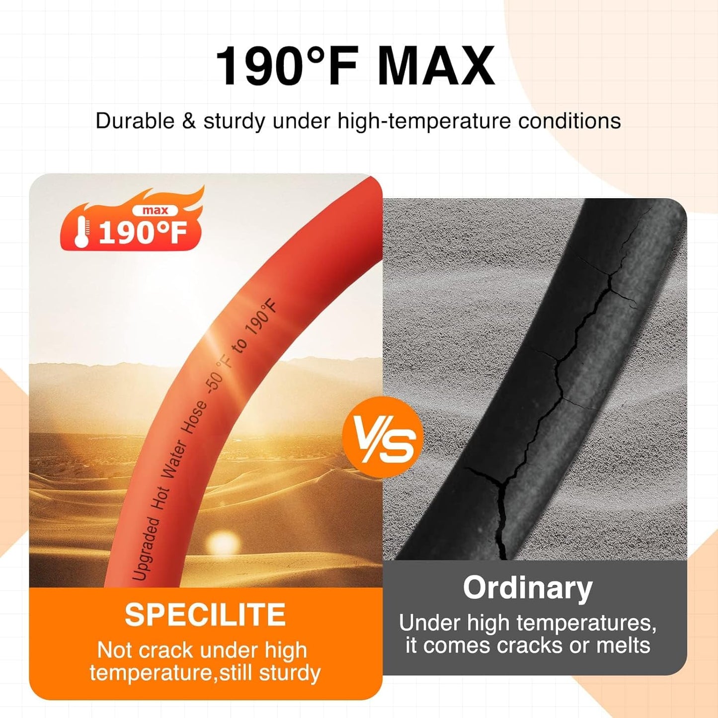 3/4" Hot/Cold Garden Water Hose 50 ft, -50℉-190℉,Flexible & Lightweight With 3/4" Brass Fittings for Yard, Outdoor, Farm, Red