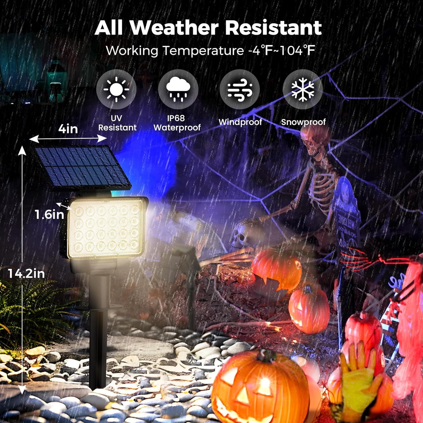 Solar Spot Lights Outdoor Waterproof for Flag, Tree, House, Garden, Yard, Landscape Spotlights for Accent Uplighting Decorations-4 Pack, Natural Light