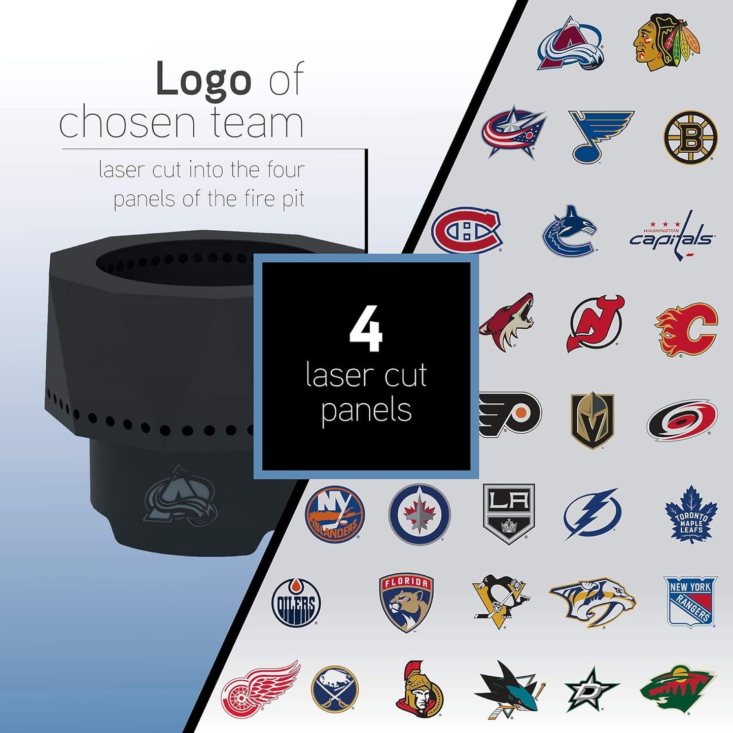 Blue Sky Outdoor Living NHL Colorado Avalanche Ridge Portable Steel Smokeless Fire Pit with Carrying Bag, Firewood and/or Wood Pellet Burning