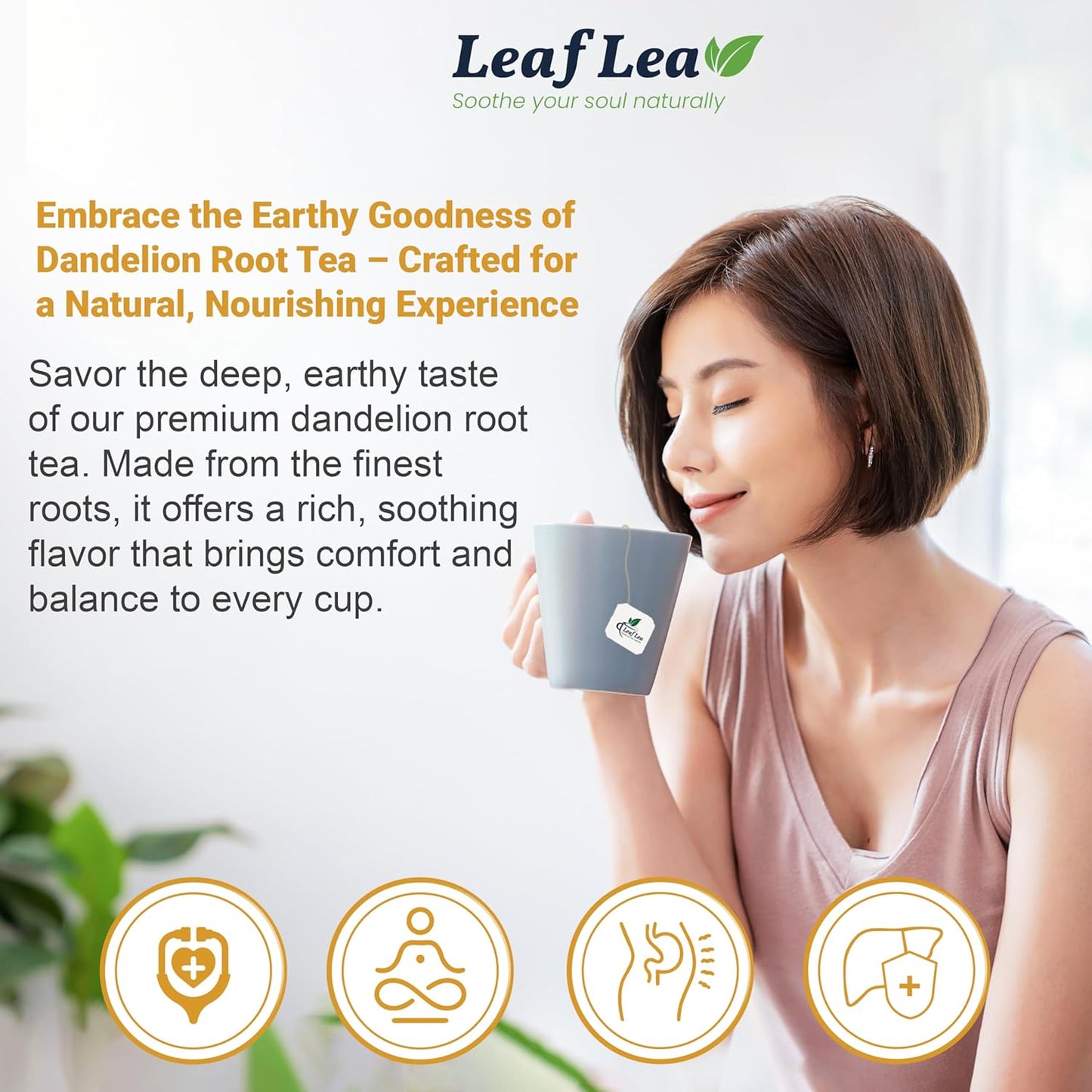 LeafLea Dandelion Root Tea Bags, 160 Dandelion Tea Bags Promotes Healthy Digestion & Immune Function, Herbal Tea from Pure Roasted Dandelion Root, Caffeine-Free, Vegan, Gluten-Free, No Sugar, 4 Pack