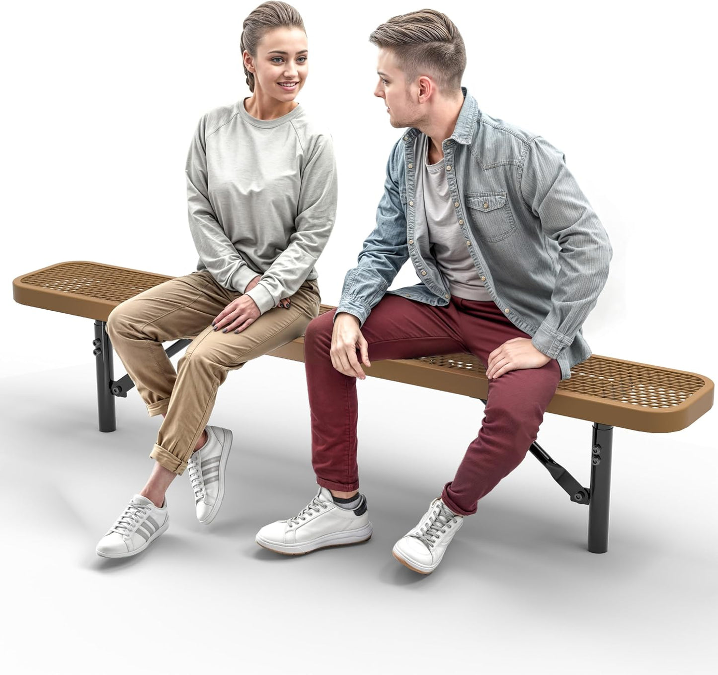 Heavy-Duty Outdoor Metal Bench, Thermoplastic-Coated, Inground, Weatherproof, Commercial-Grade for Parks, Gardens, Patios, Stores & More (6 Ft - Inground, Brown)