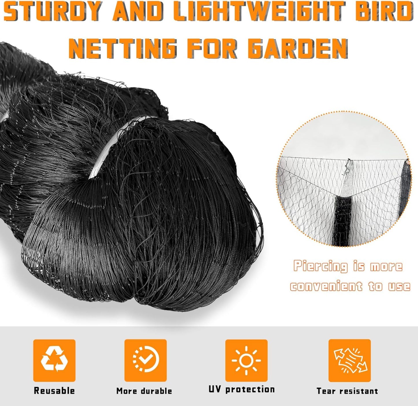 Bird Netting for Garden Heavy Duty Nylon Mesh Garden Netting for Garden Protection Bird Fence Plant Netting Protection Against Birds, Deer, Squirrels and Other Animals (25x50FT)