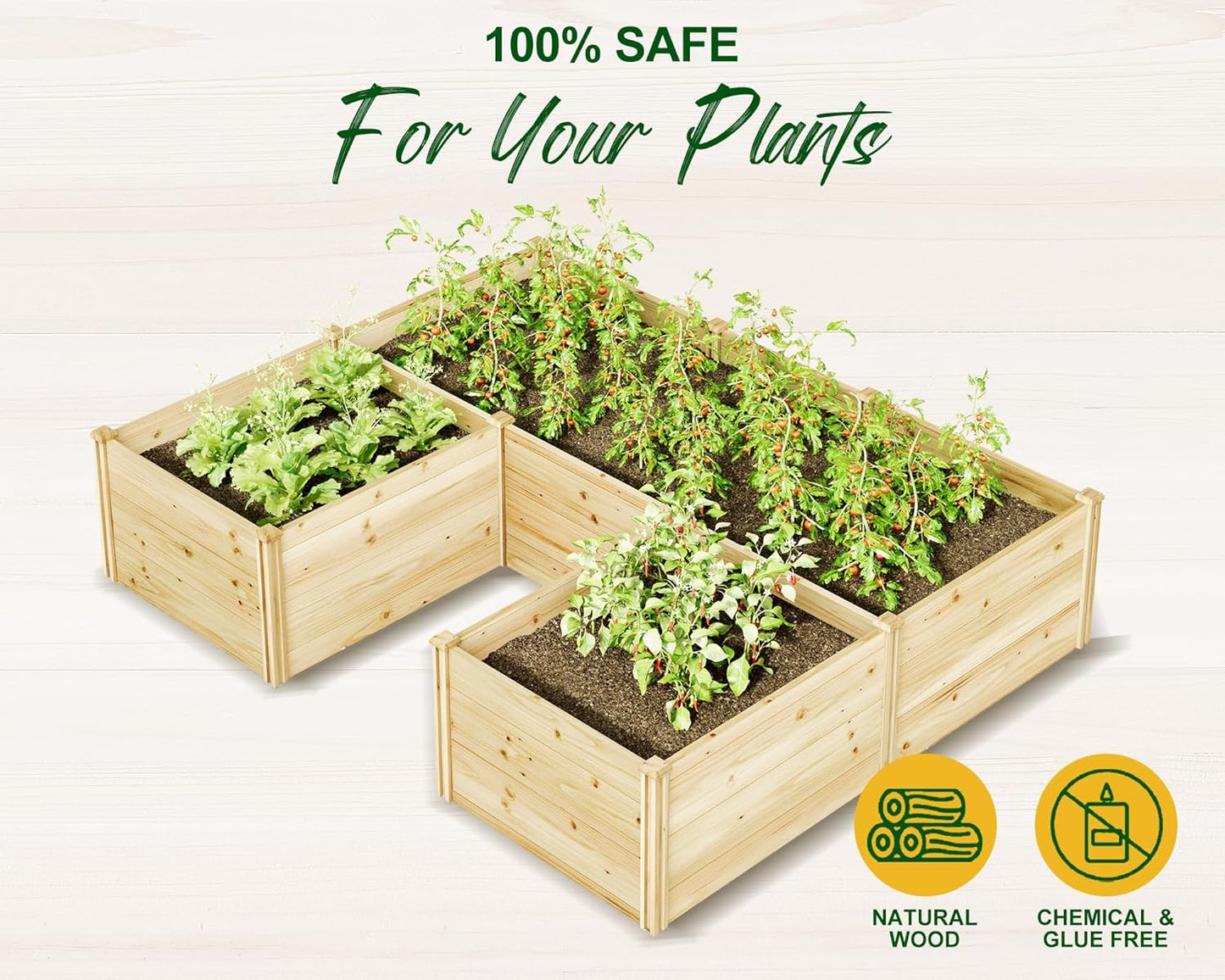 AMERLIFE U-Shaped Raised Garden Bed, 7.5Wx6Dx1.6H Free Combination Outdoor Wooden Raised Garden Bed Planter with 19.6" Depth Planter Box