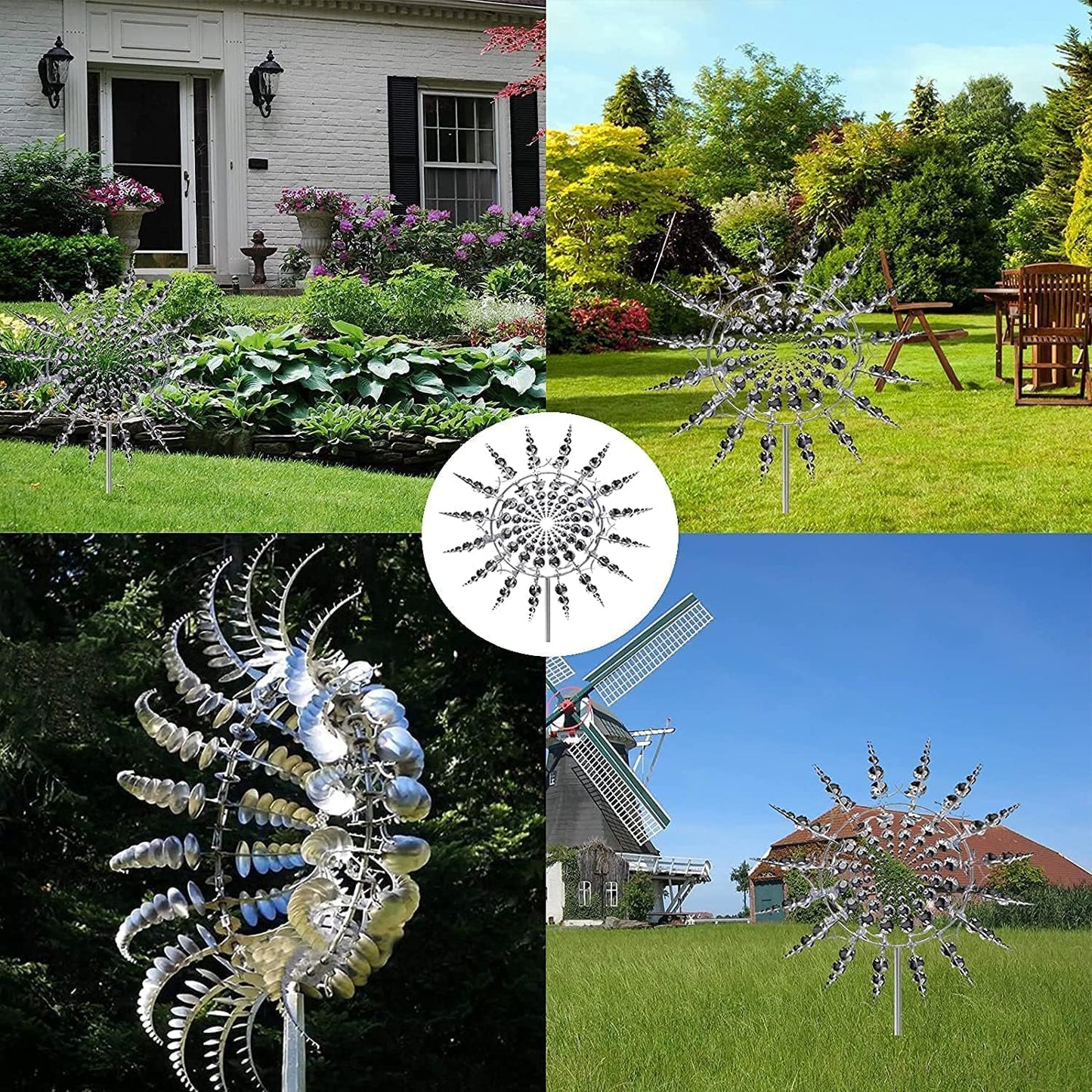 Metal Windmill, Wind Spinners for Yard and Garden, Pinwheels, Silver, Kinetic
