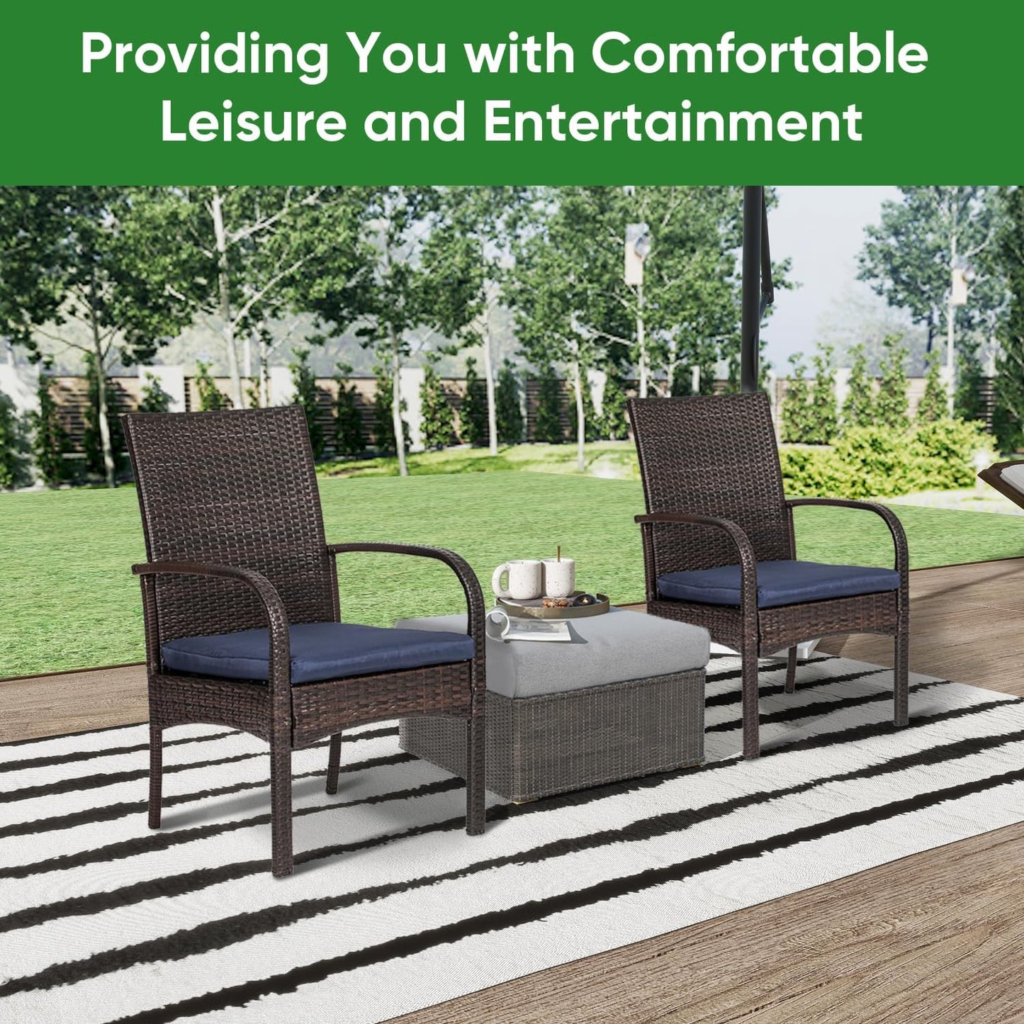Outdoor Wicker Patio Dining Chairs with Padded Cushions Set of 2: Porch Rattan Chairs Club Chairs with High Back and Deep Seating 350lbs, Brown