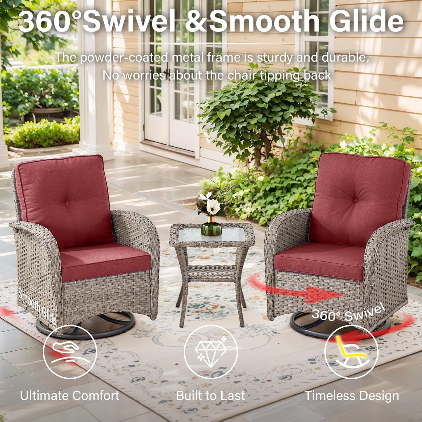 6 Pieces Wicker Patio Conversation Sets with Outdoor Swivel Rocker Chairs and Loveseat Glider Chair, All-Weather Rattan Furniture Set for Patio Deck Backyard Sunroom