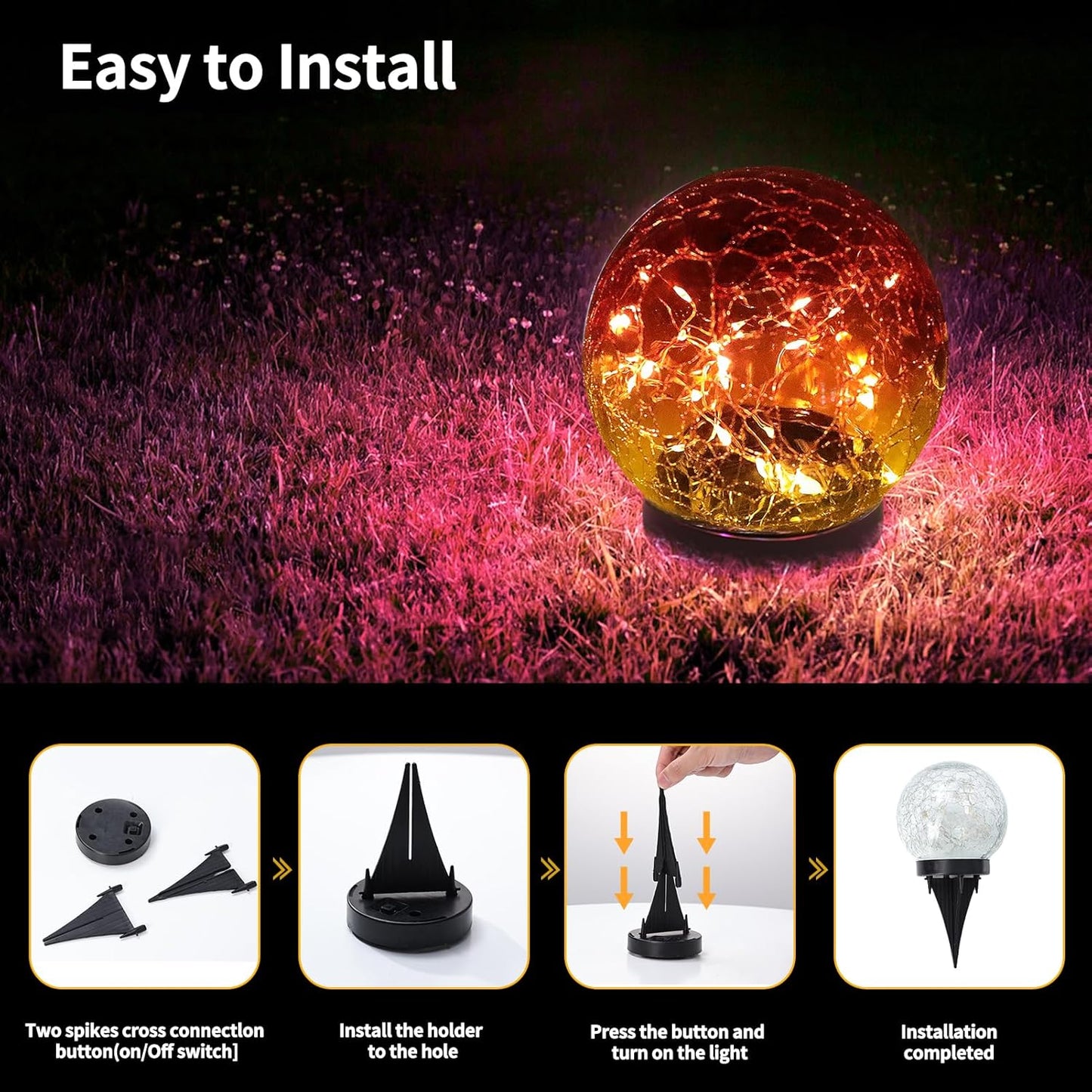 Solar Globe Lights Outdoor Waterproof-Solar Balls for Garden-Cracked Glass Ball Lights Outdoor-Solar Orbs for Outside-Decorations for Patio and Yard Lawn Backyard Decor