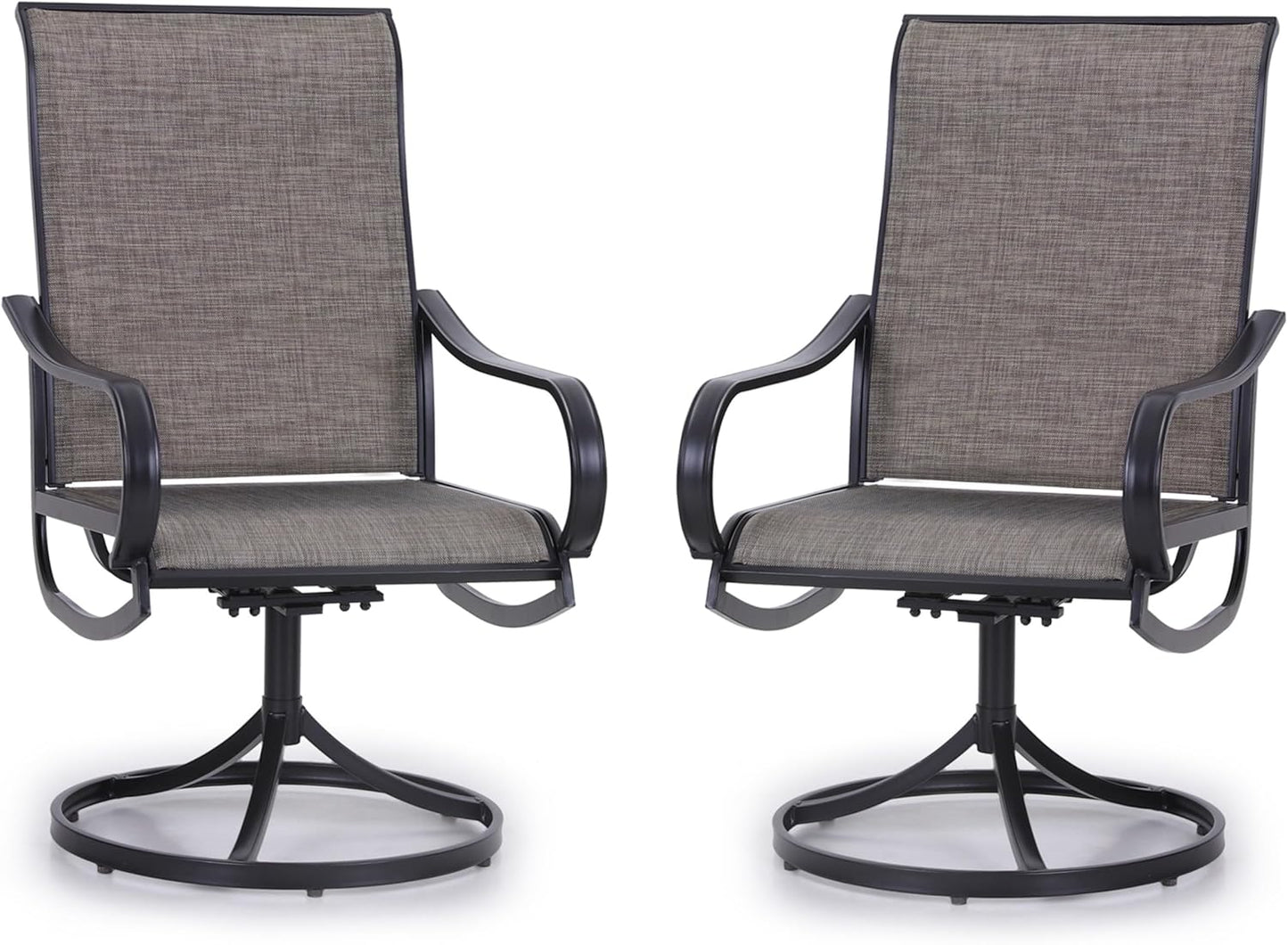 PHI VILLA Patio Swivel Dining Chairs Set of 2, Outdoor Metal Chair with Textilene Mesh Fabric, Patio Chair with Armrest, Black Frame for Patio Deck Garden