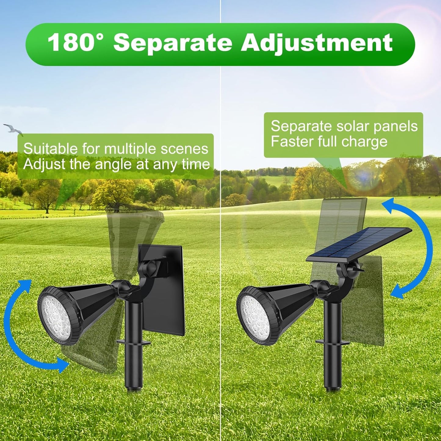 8 Pack Solar Spot Lights Outdoor Waterproof 180 Adjustable Solar Powered Landscape Lights for Yard, Garden, Pathway, Porch, Pool, Wall, 4 Lighting Modes, Warm White