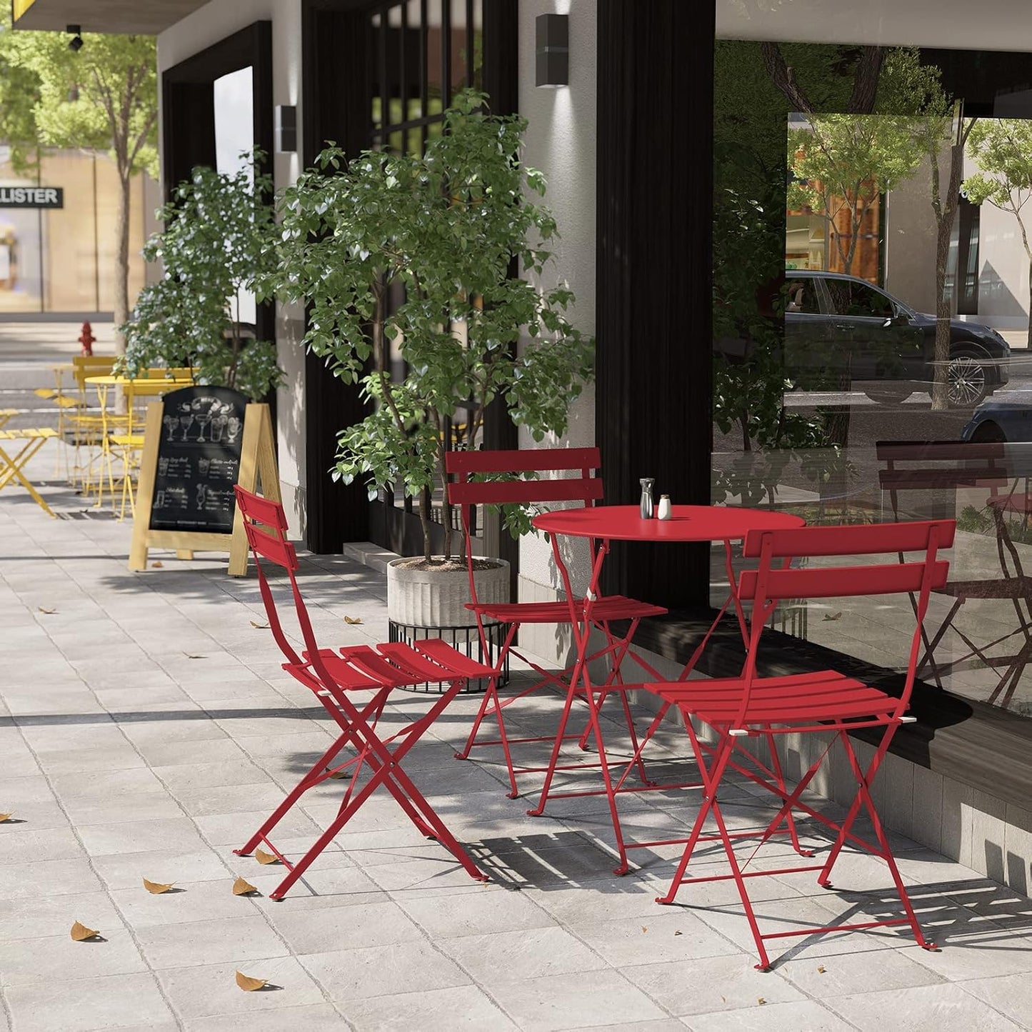 Grand patio 3-Piece Folding Bistro Set, 2 Chairs and 1 Table, Weather-Resistant Outdoor/Indoor Conversation Set for Patio, Yard, Garden -Dark Red