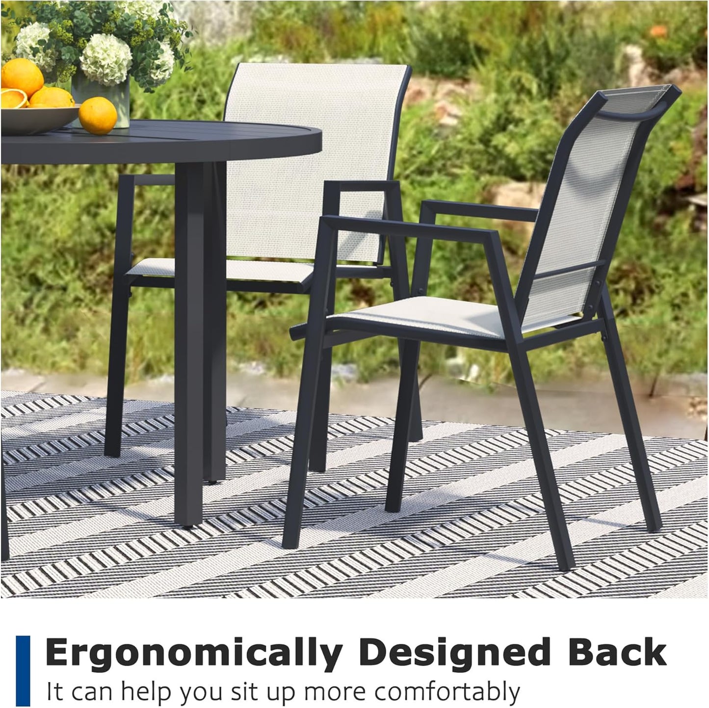 Outdoor Patio Chairs Set of 4, Oyster Beige Stackable Outdoor Chairs, Lightweight Patio Set with High Back, Metal Dining Chair for Lawn, Garden, Yard and Deck