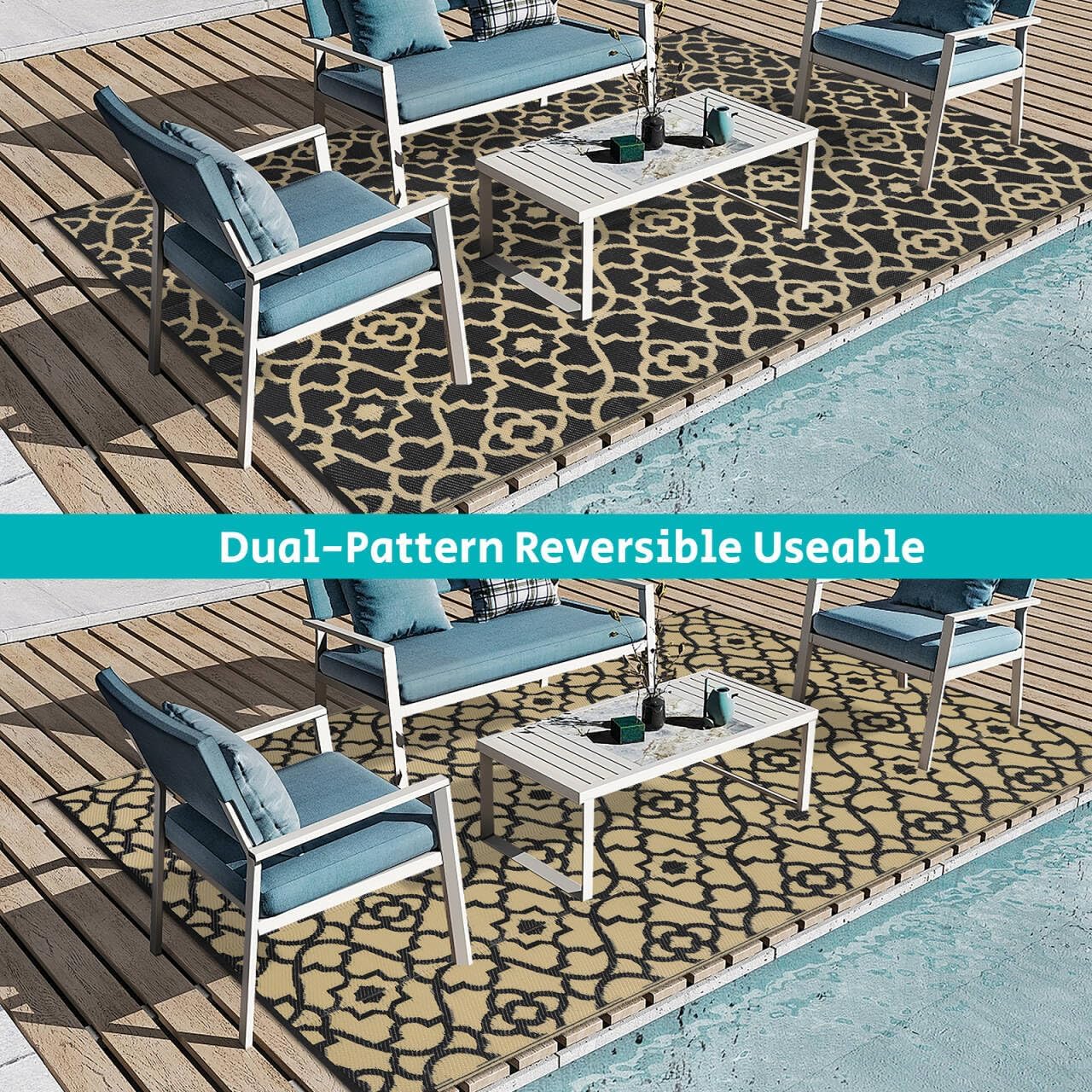 HEBE Outdoor Rug Waterproof 8x10, Reversible Plastic Straw Rug RV Camping Rug, Indoor Outdoor Patio Mat Clearance, Outside Carpet for Porch,Deck,Camper,Balcony,Backyard,Picnic