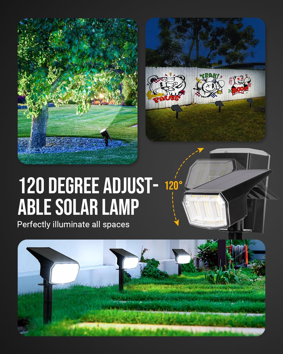 Solar Spot Lights Outdoor Waterproof Landscape Spotlights 63 LEDs 3 Lighting Modes IP65 Solar Spot Lights for Outside, Backyard, Garden, House, Garge-4 Pack Cool White