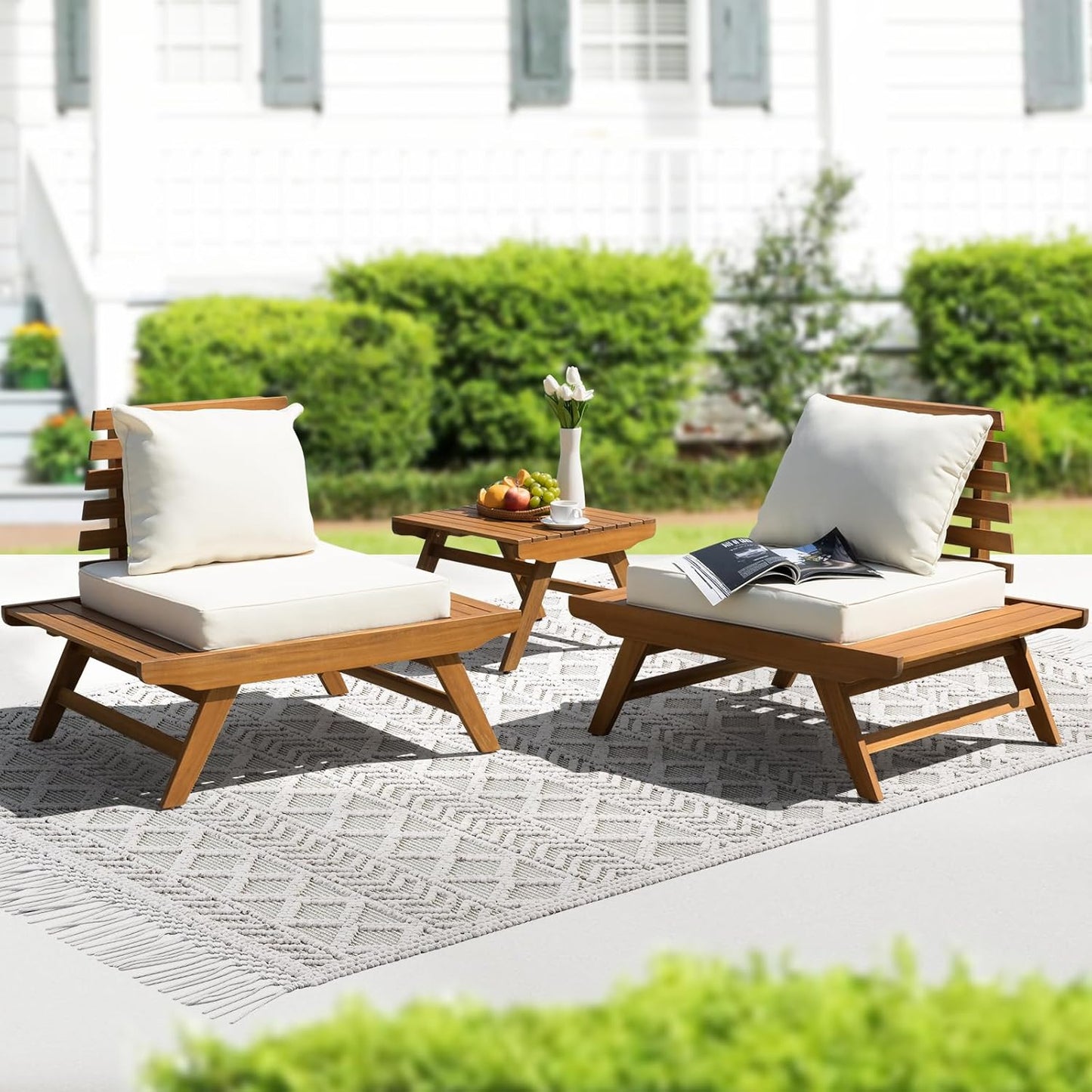 IDZO Armless Club Chairs Design Heavy Duty 400lbs Capacity Elegant Patio Bistro Set 3 Piece Outdoor