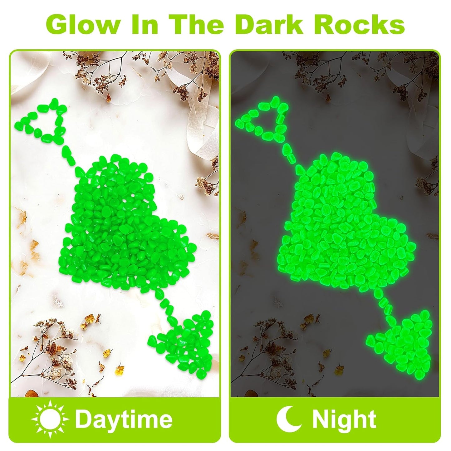 2000pcs 5-8mm Green Glow Stones for Outdoors Bulk Outdoor Garden Glow Pebbles Aquarium Luminous Stone for Walkways Driveway Yard Plant Pots