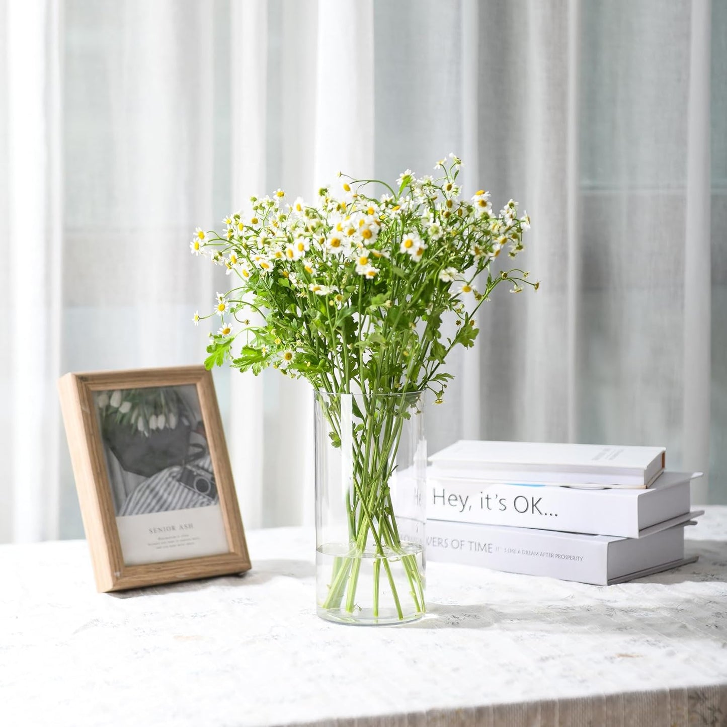 Clear Flower Vase, Non-breakable Vases, 5" W x 5" H, Acrylic Vase, Aesthetic Room Decor Cylindrical Modern Flower Vases for Table Centerpiece, Home Decor, Women Floral Arrangement Gift