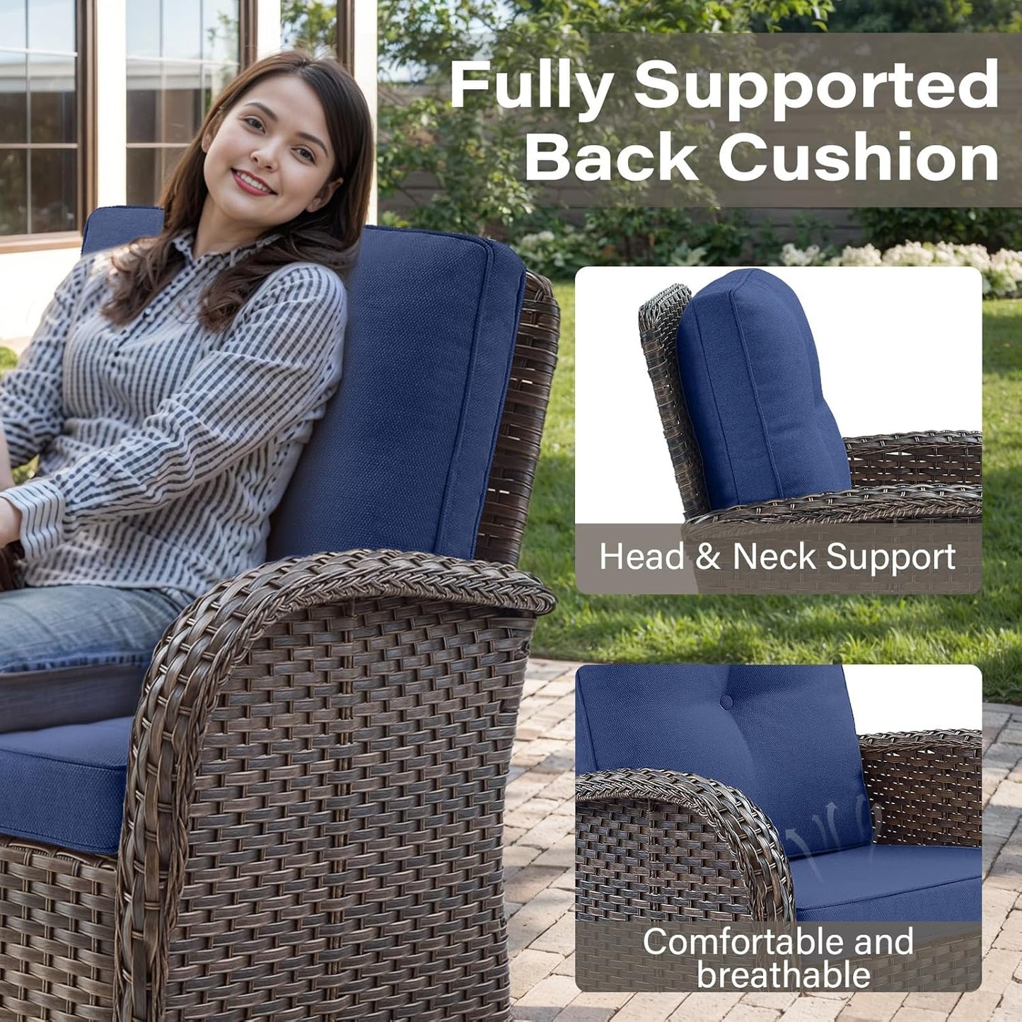 5 Piece Outdoor Patio Furniture Set with Deep Seating Swivel Rocker Chairs Loveseat and Rattan Coffee Table Outdoor Conversation Sets for Deck Backyard Poolside